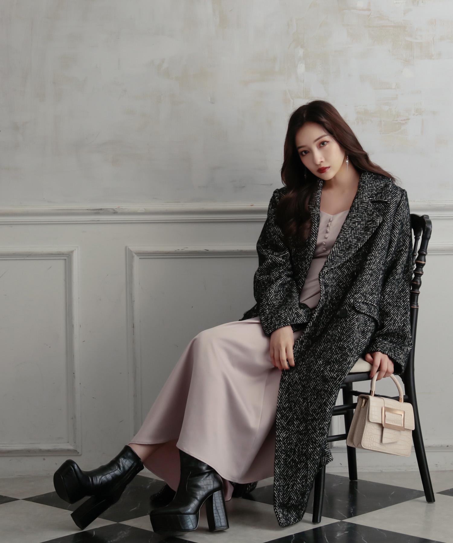 ウールツィードロングコート