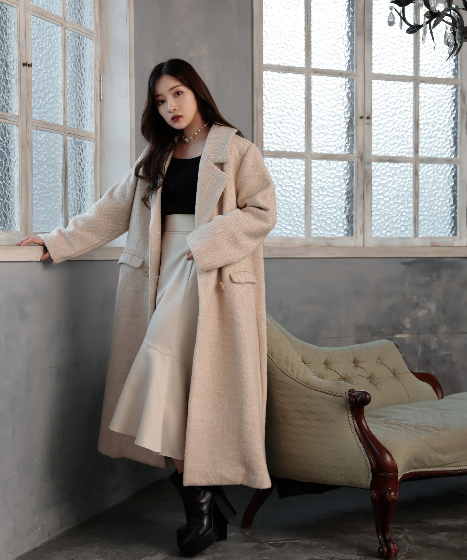 ウールツィードロングコート