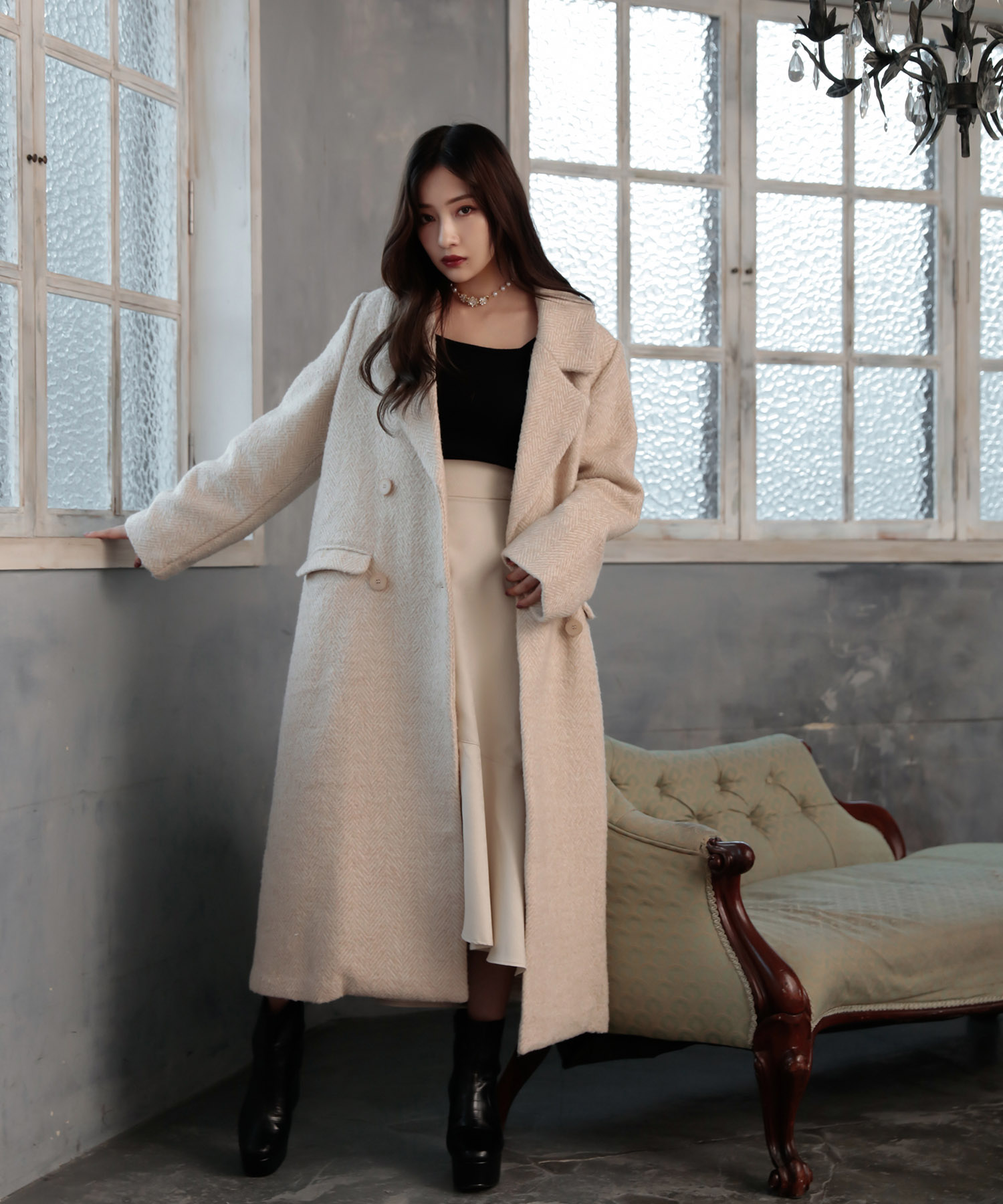 ウールツィードロングコート