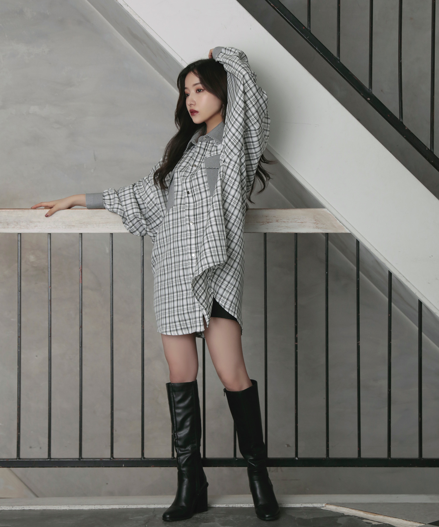 UNISEX ミックスチェックシャツ