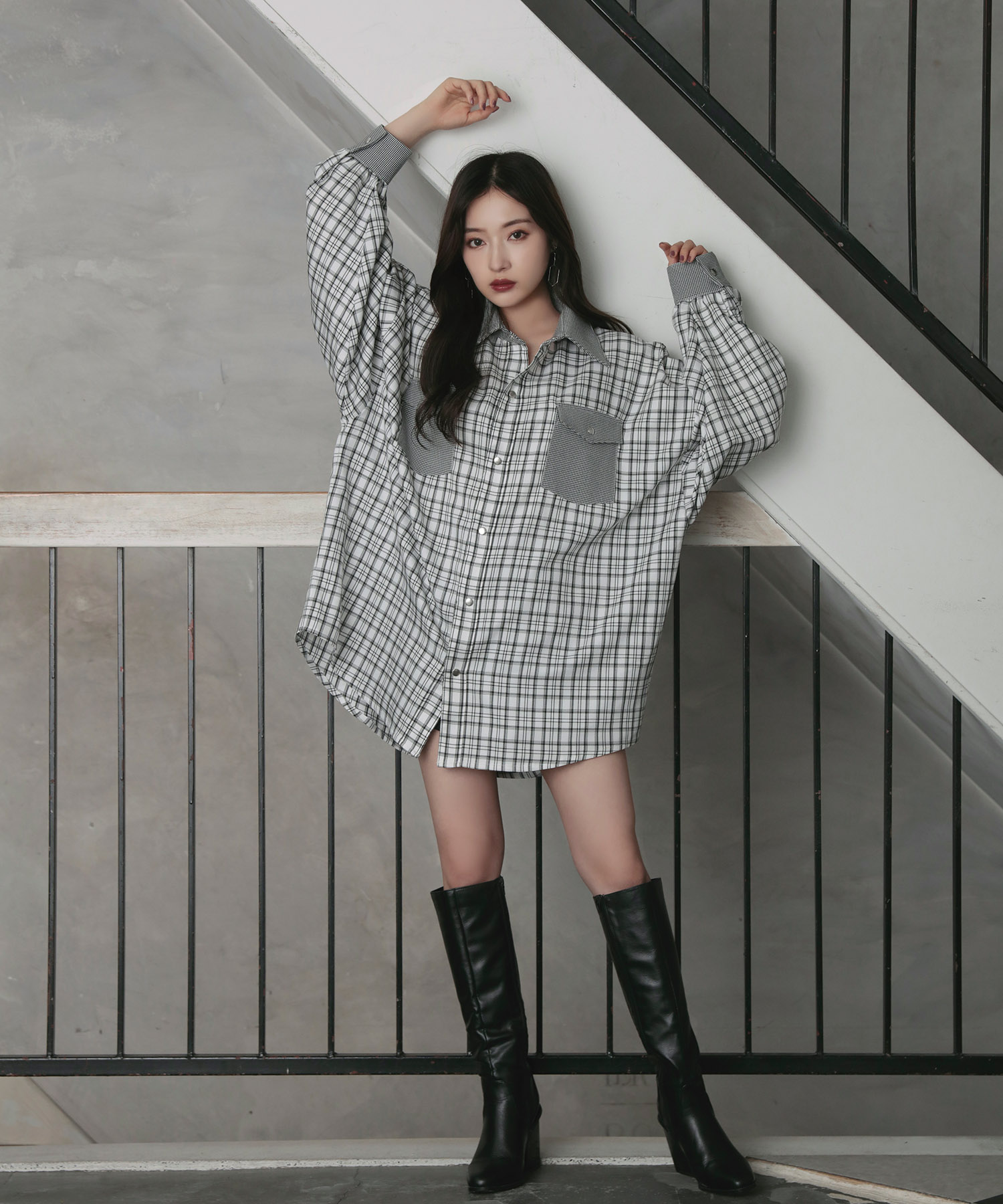 UNISEX ミックスチェックシャツ