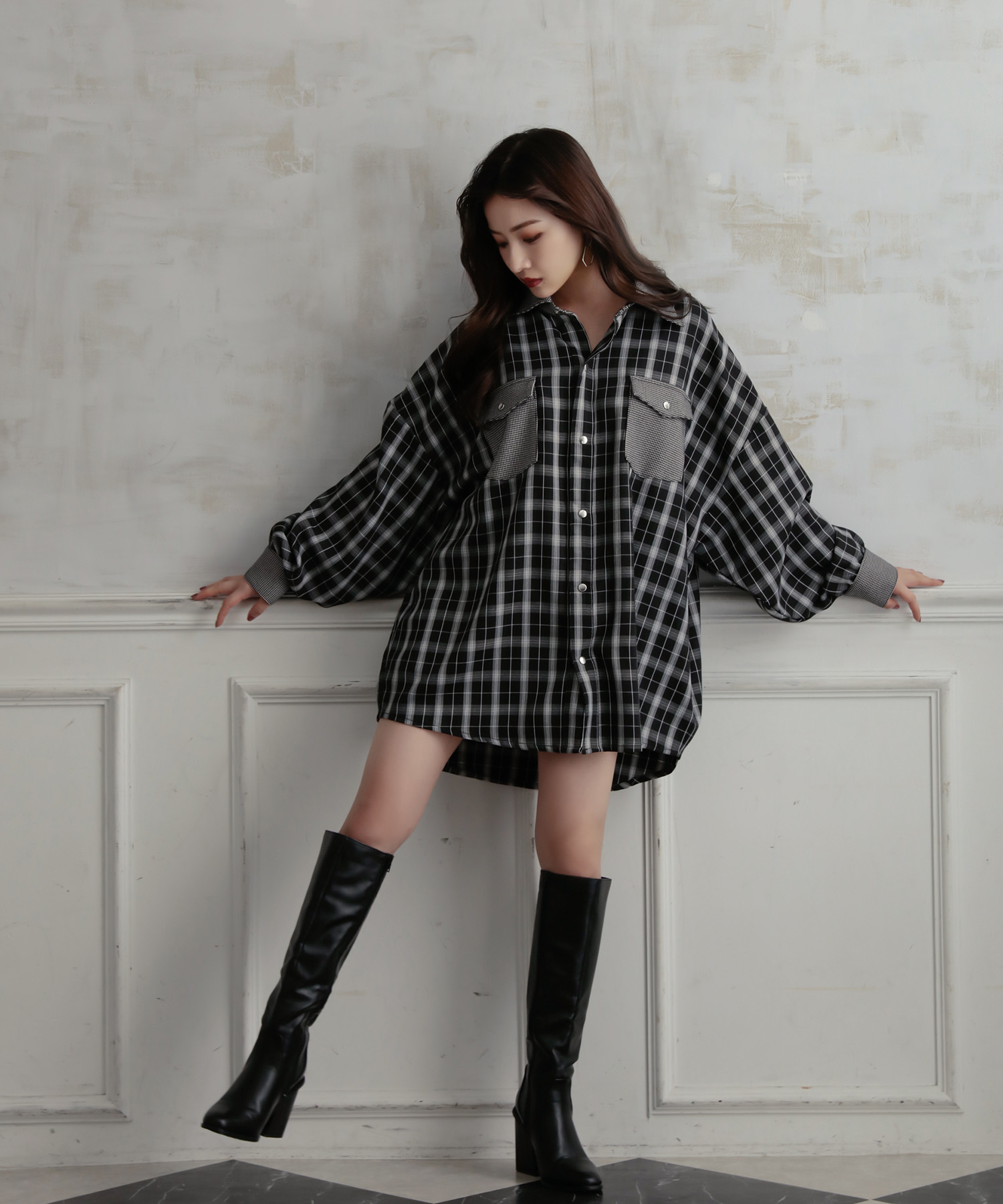 UNISEX ミックスチェックシャツ