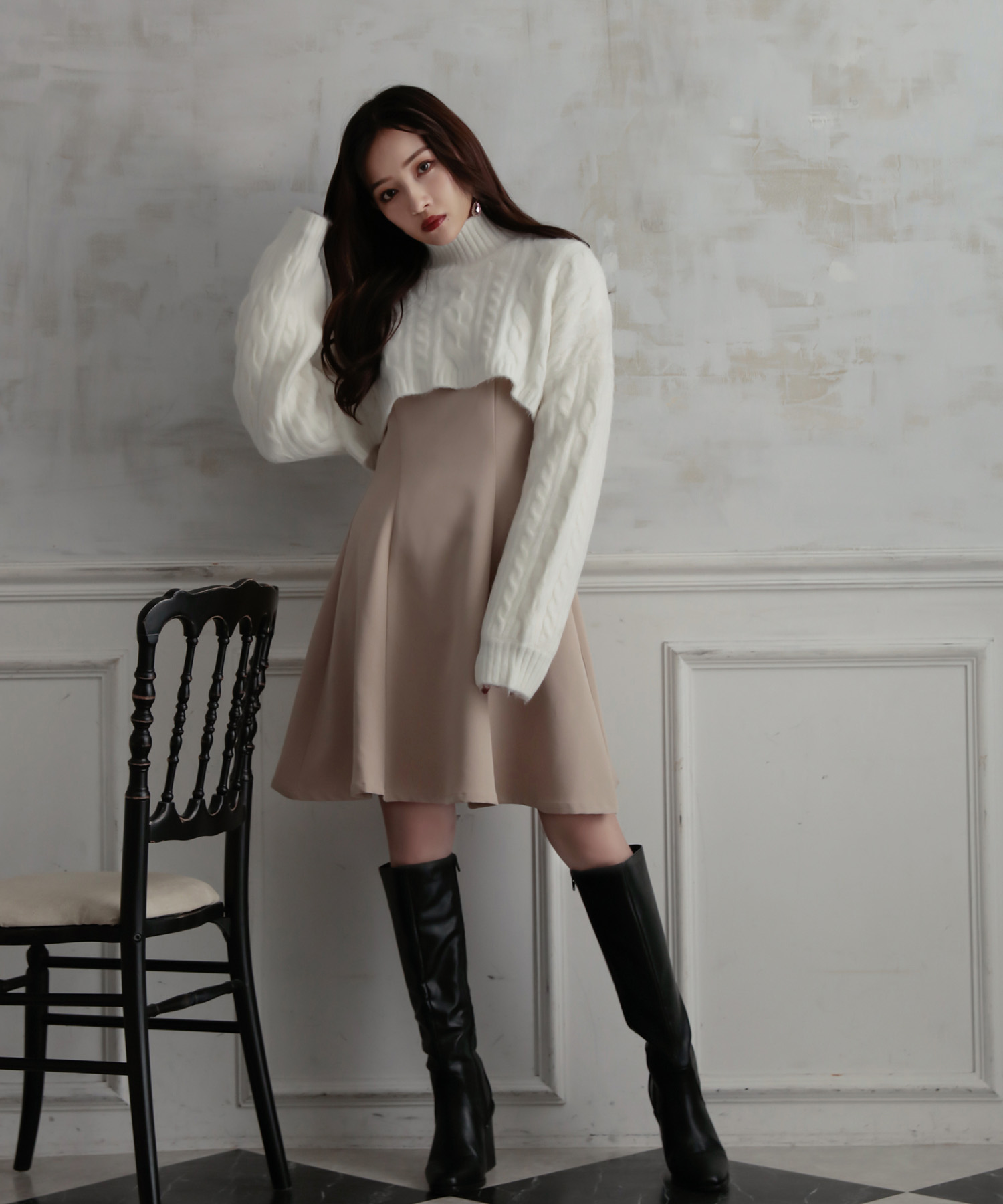 ブラウススリーブミニワンピ