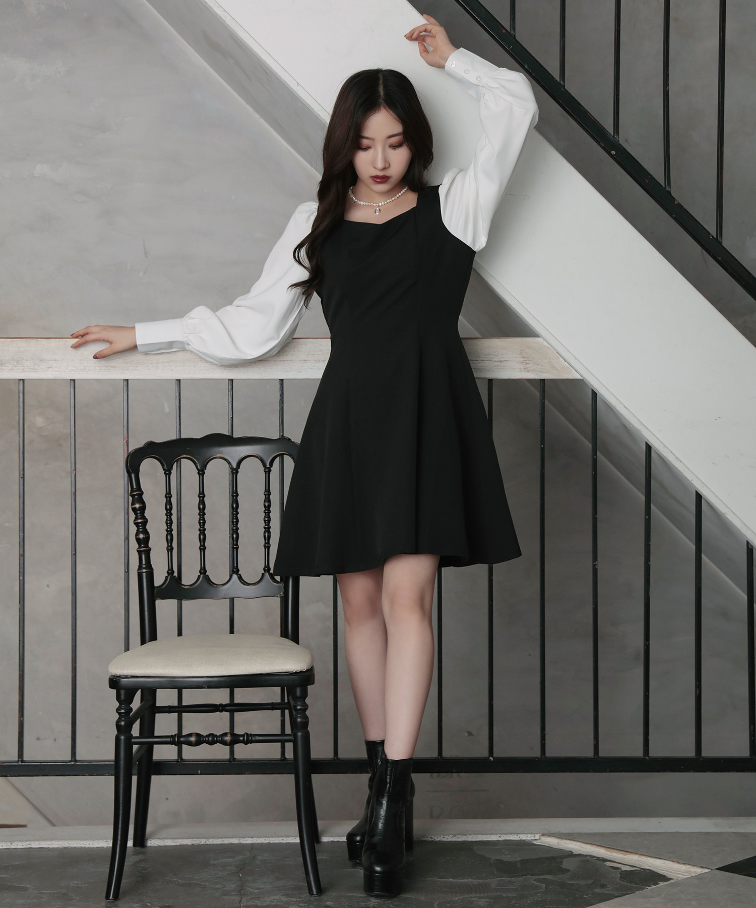 ブラウススリーブミニワンピ