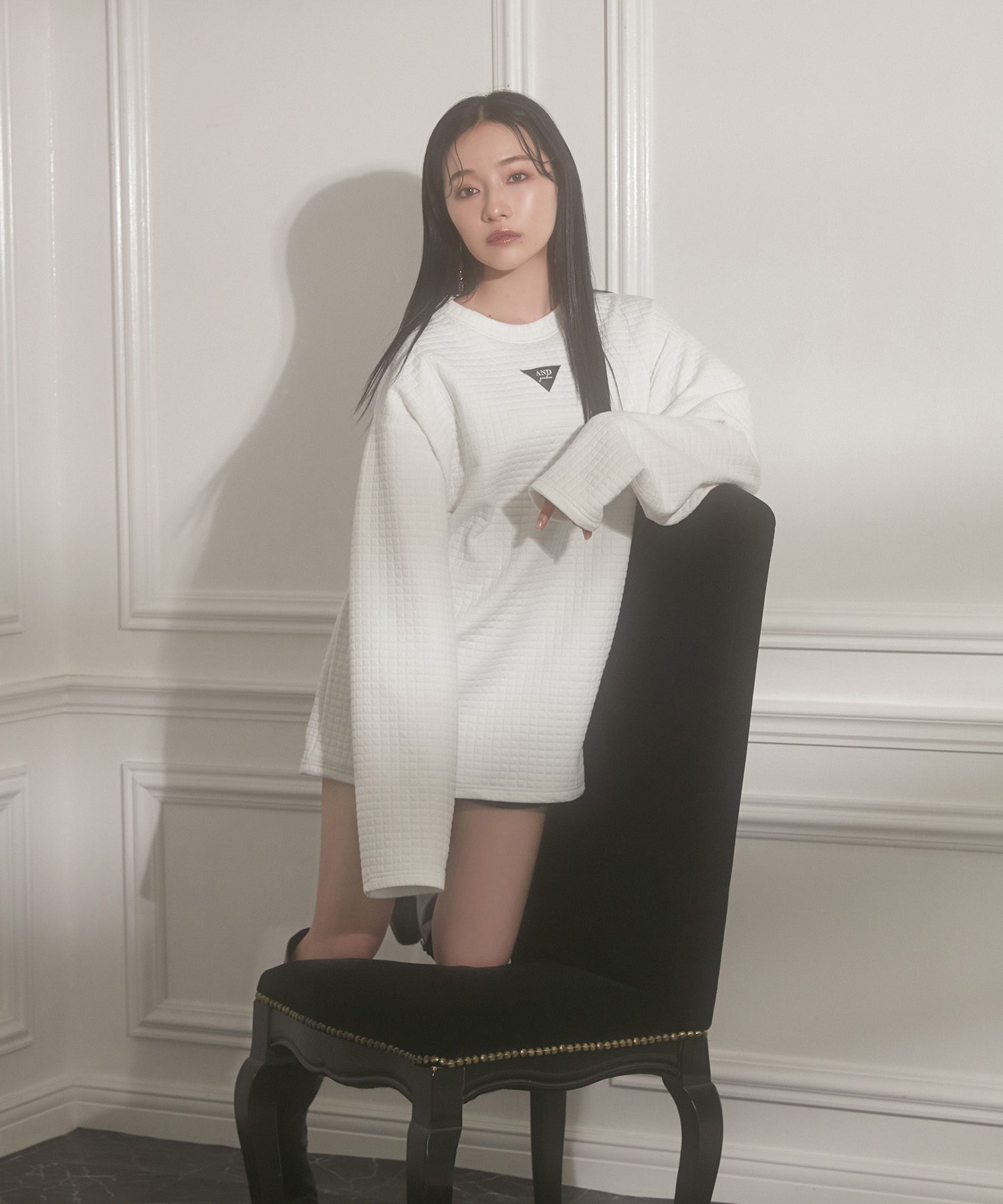 UNISEX ワンポイントジャガードワッフルトップス