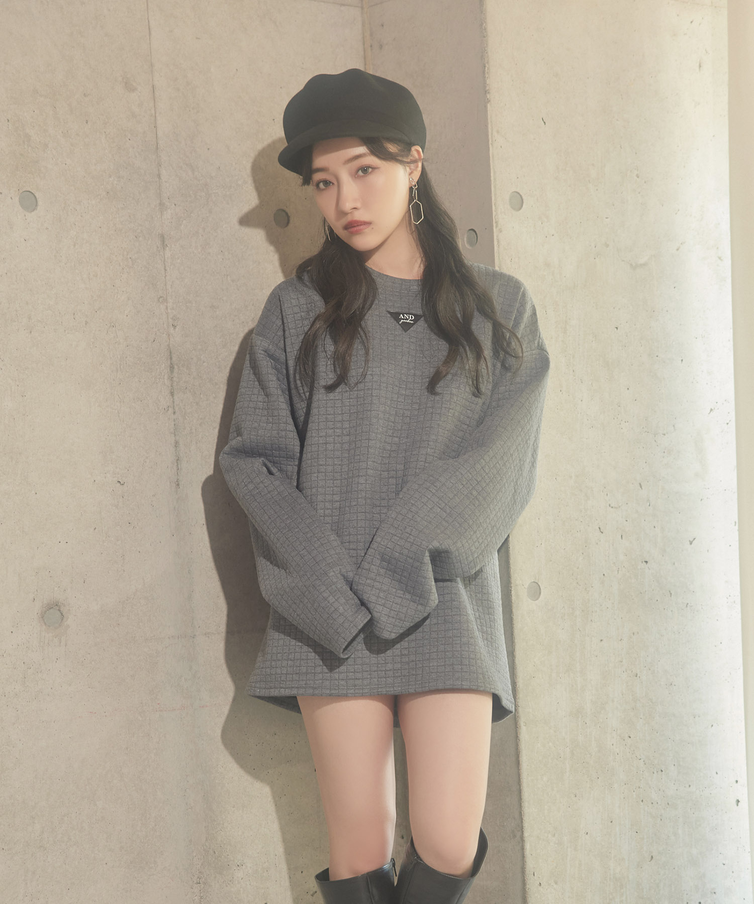 UNISEX ワンポイントジャガードワッフルトップス