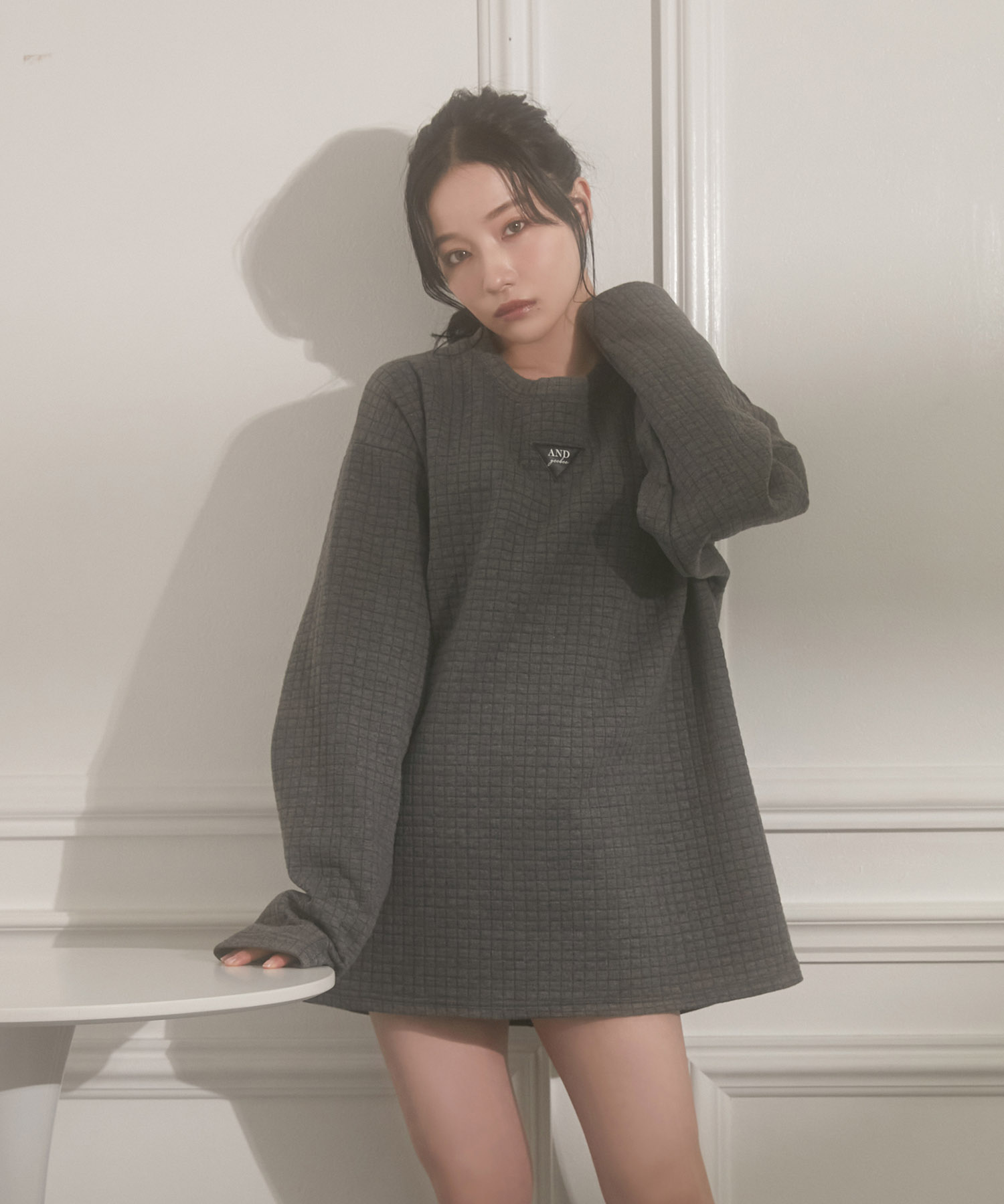 UNISEX ワンポイントジャガードワッフルトップス