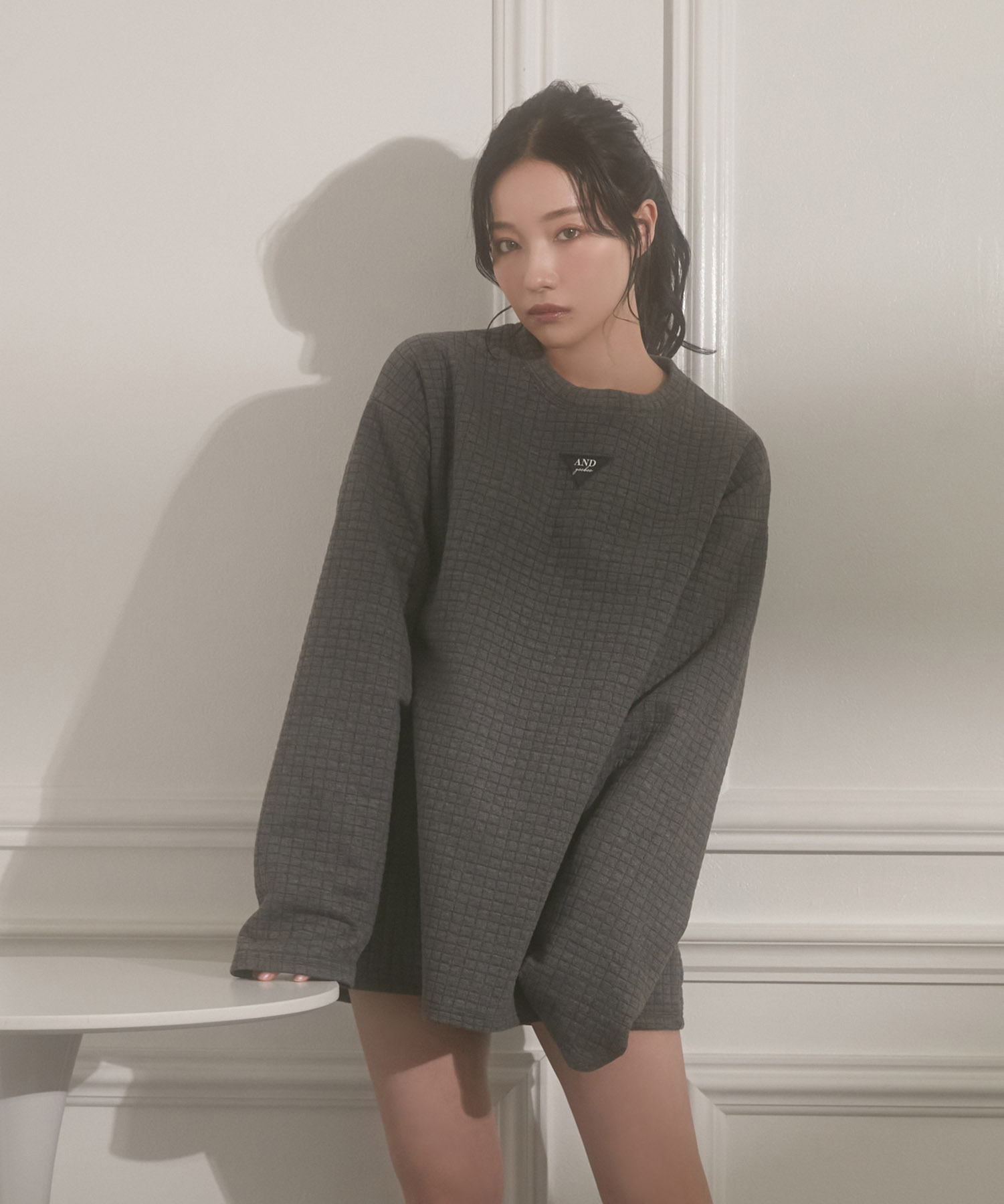 UNISEX ワンポイントジャガードワッフルトップス