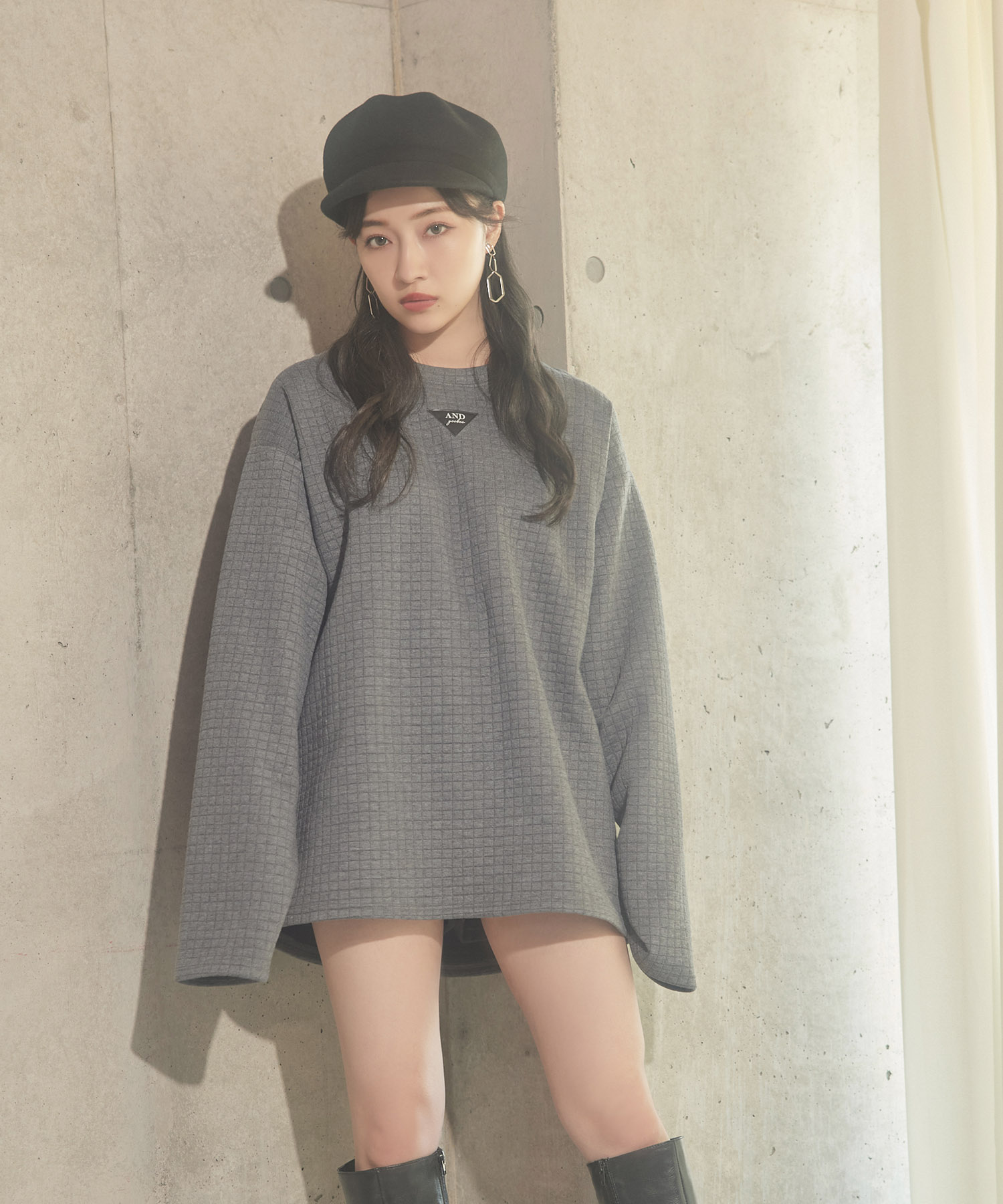 UNISEX ワンポイントジャガードワッフルトップス