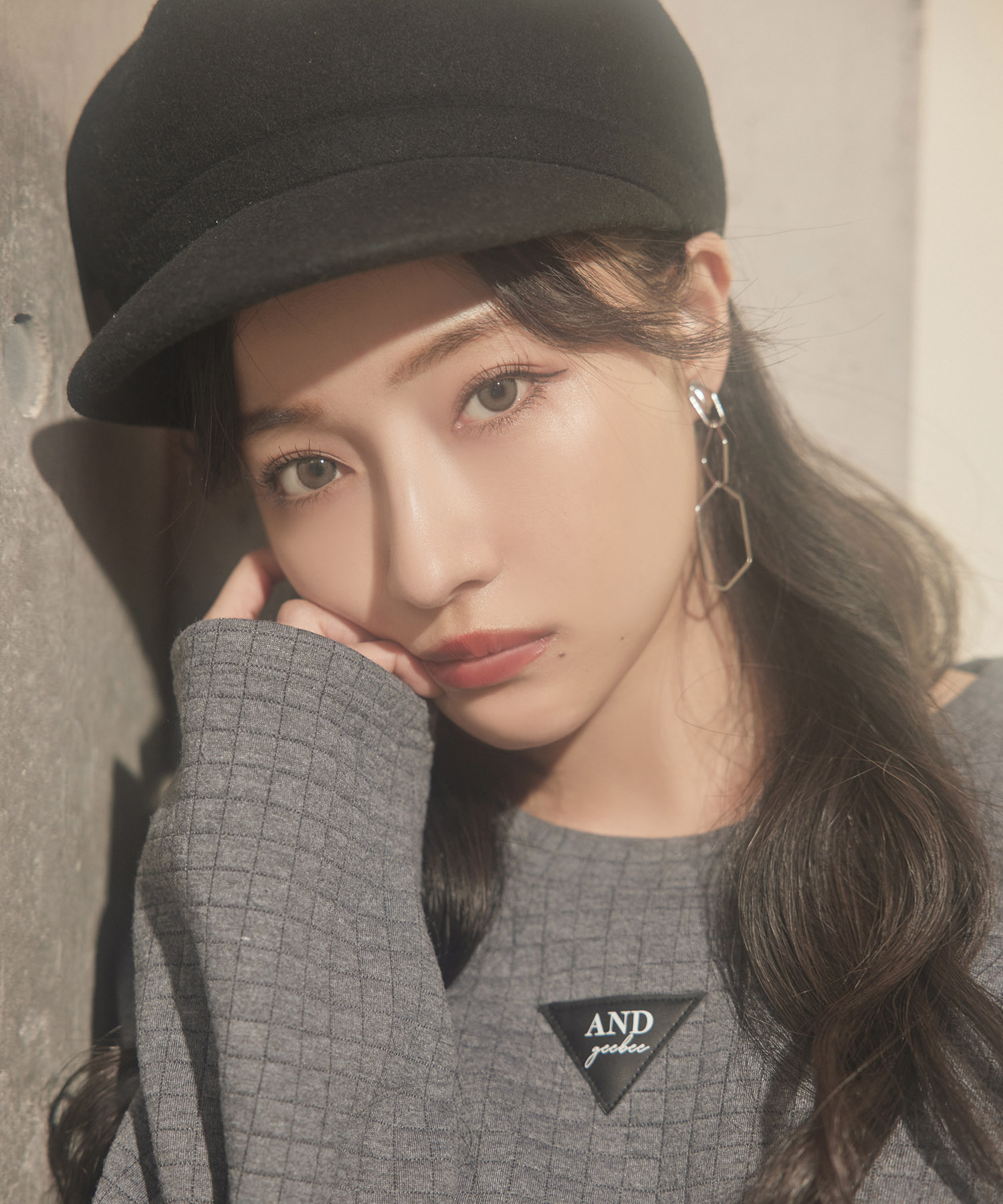 UNISEX ワンポイントジャガードワッフルトップス