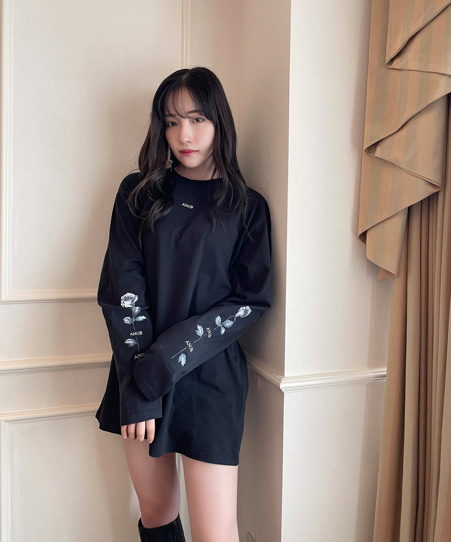 UNISEX ローズスリーブロンT