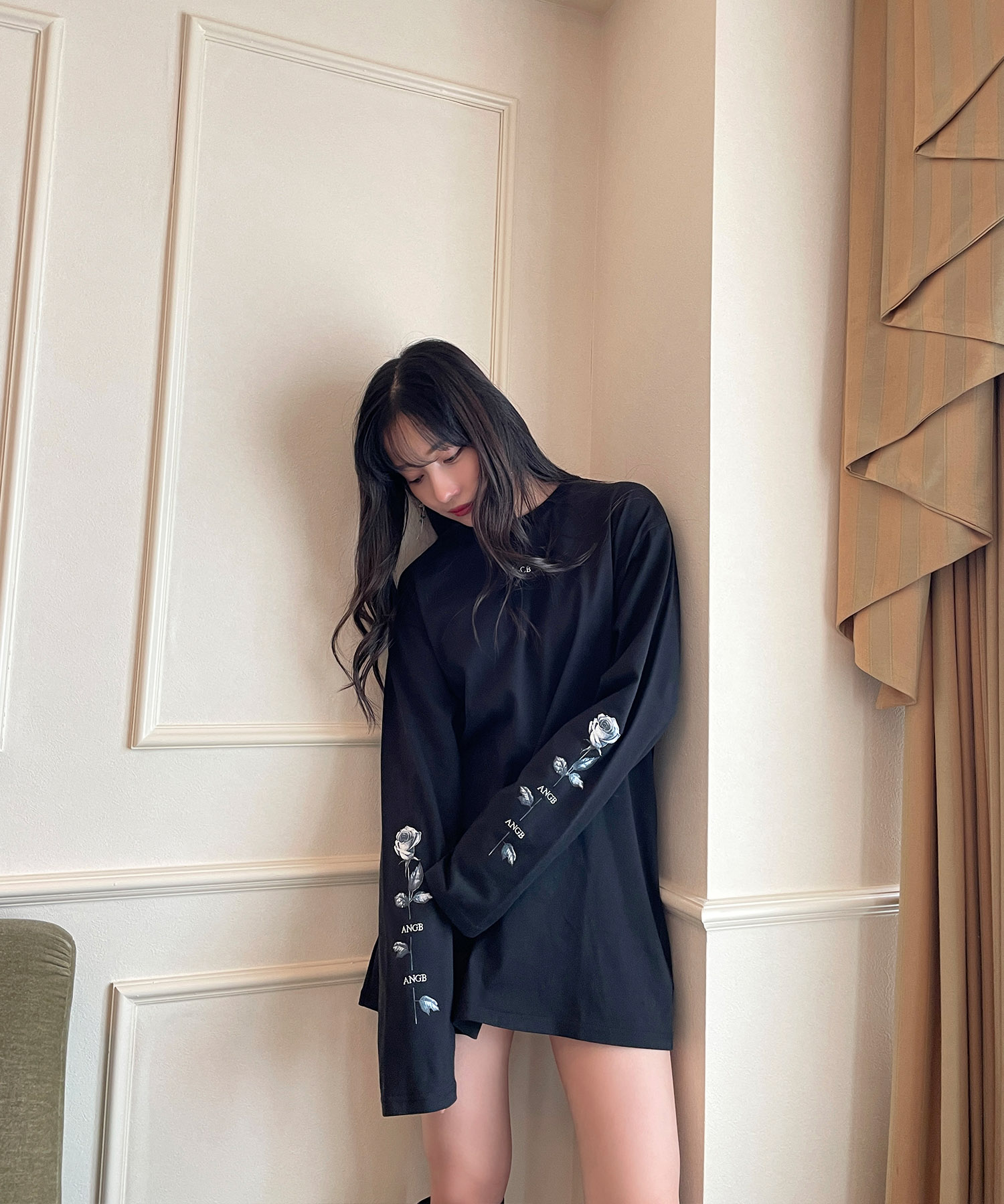 UNISEX ローズスリーブロンT