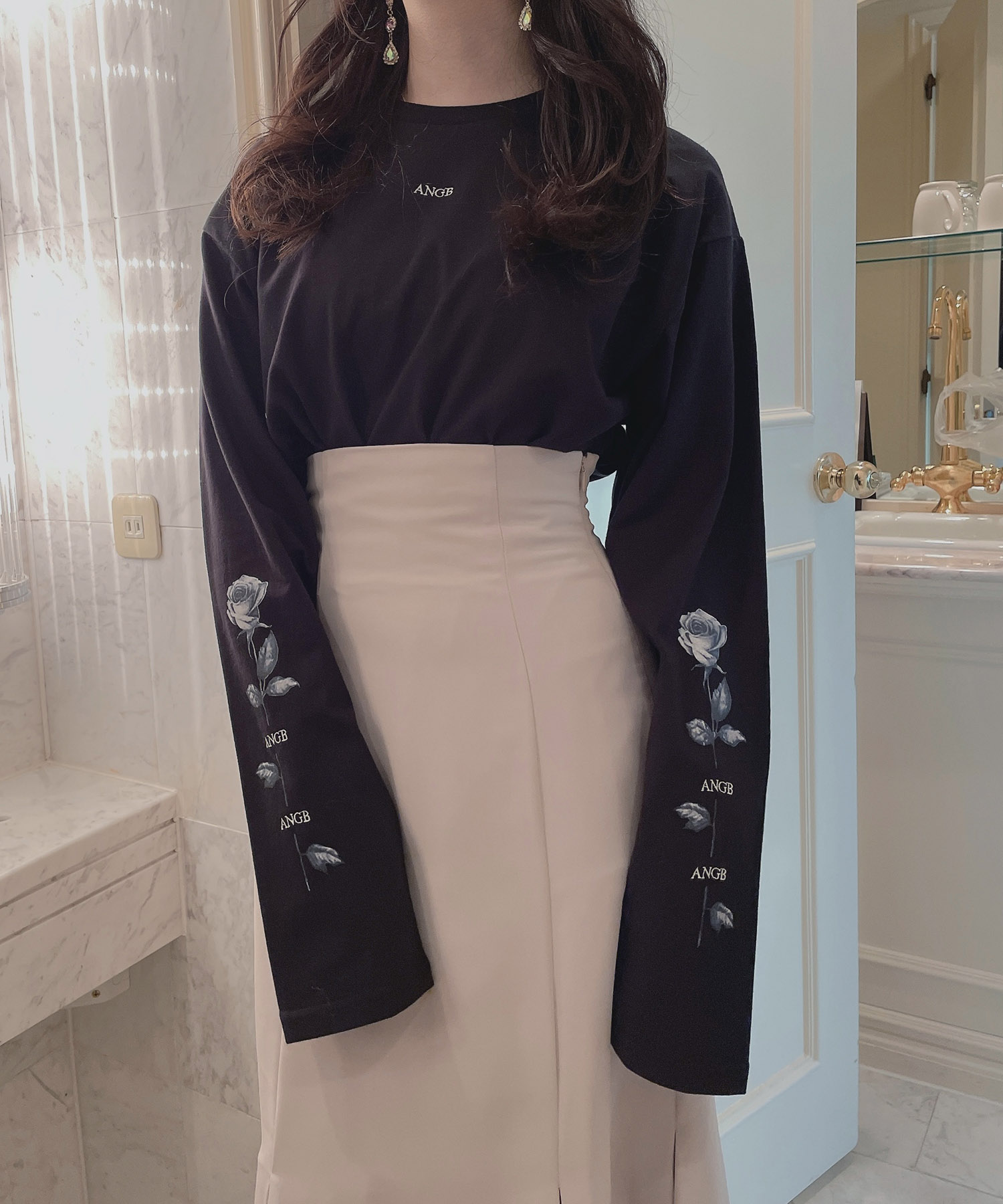 UNISEX ローズスリーブロンT