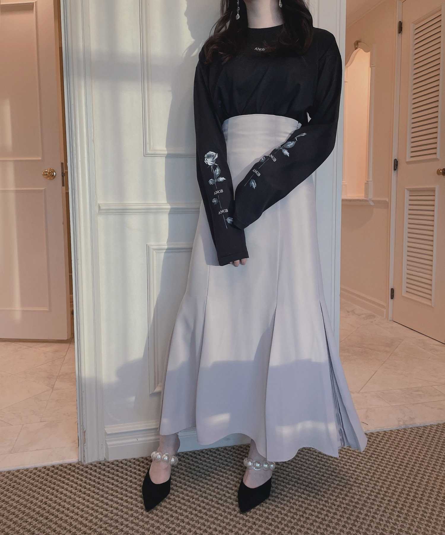 UNISEX ローズスリーブロンT