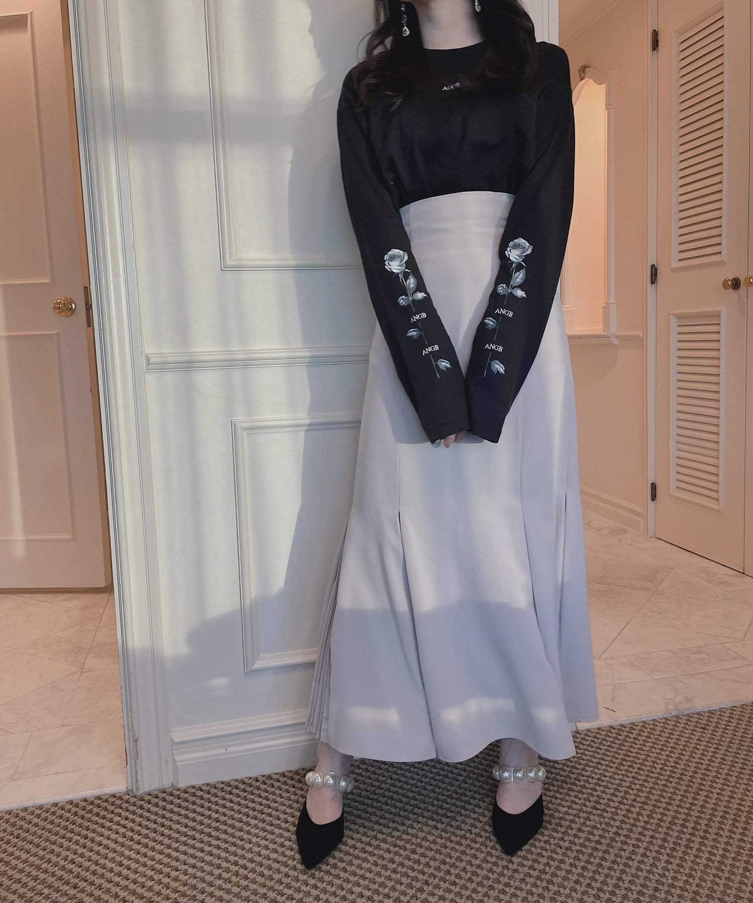 UNISEX ローズスリーブロンT