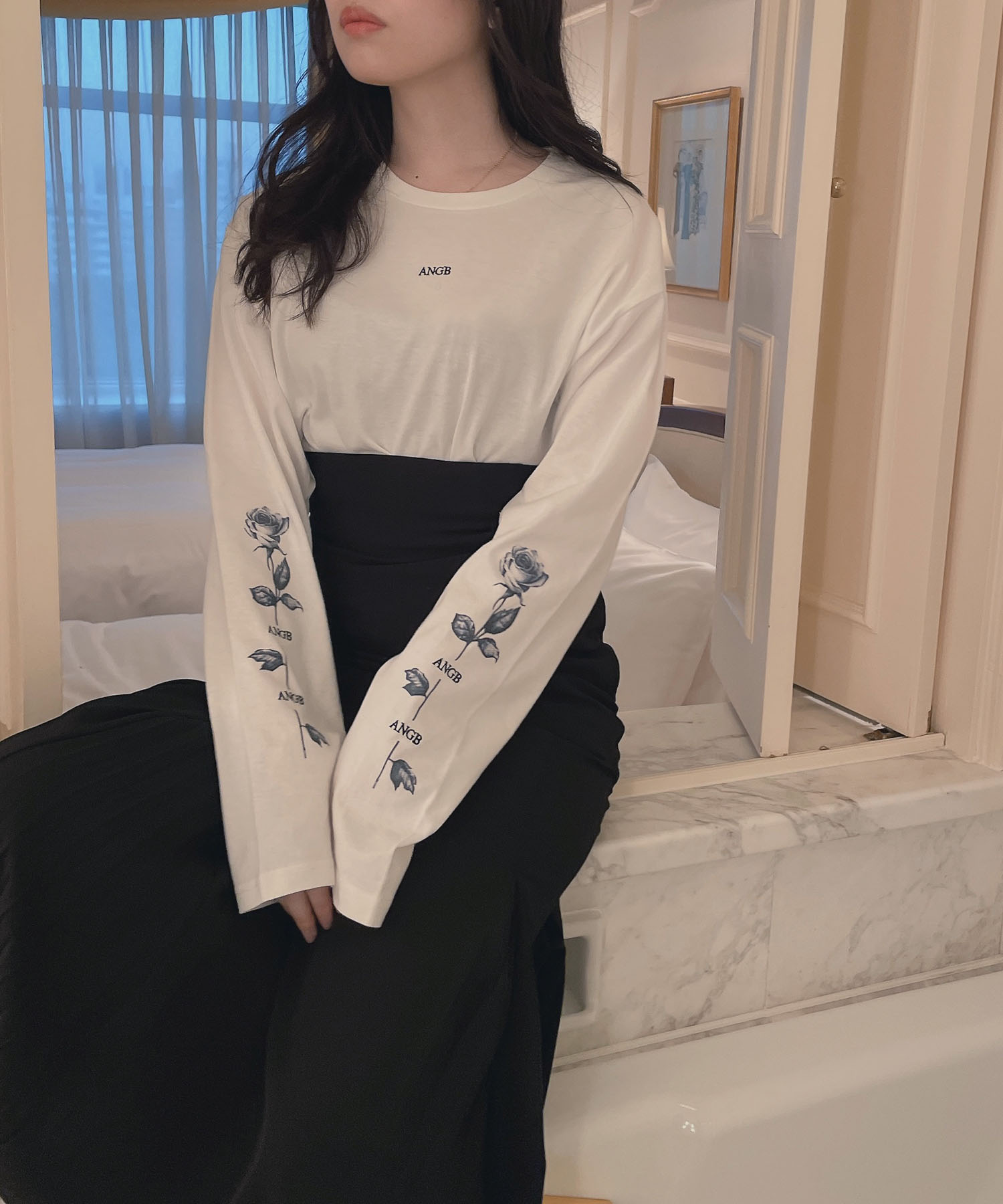 UNISEX ローズスリーブロンT