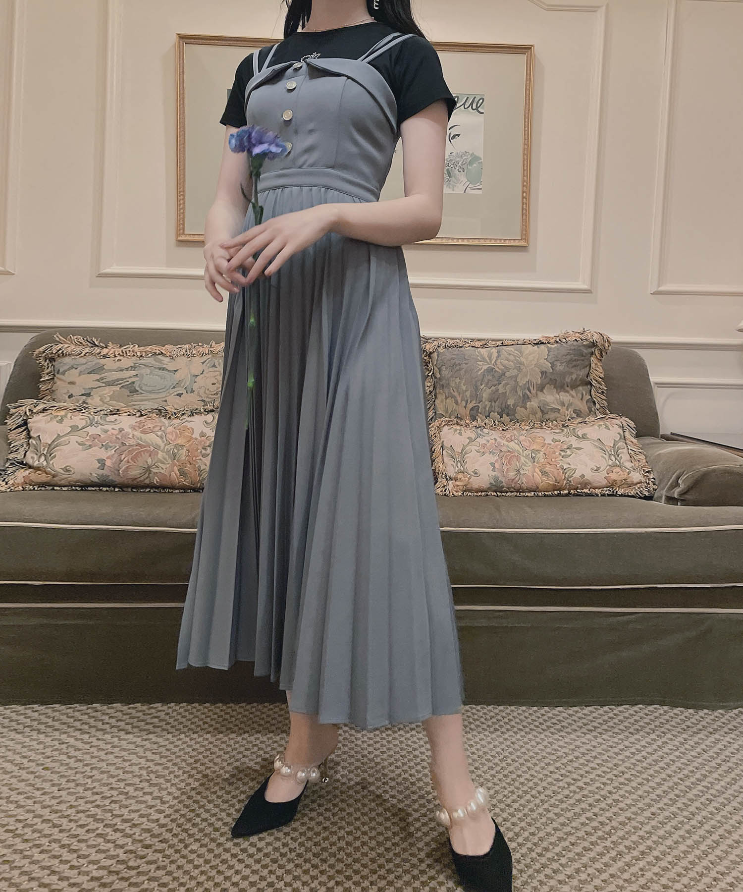 プリーツキャミワンピ