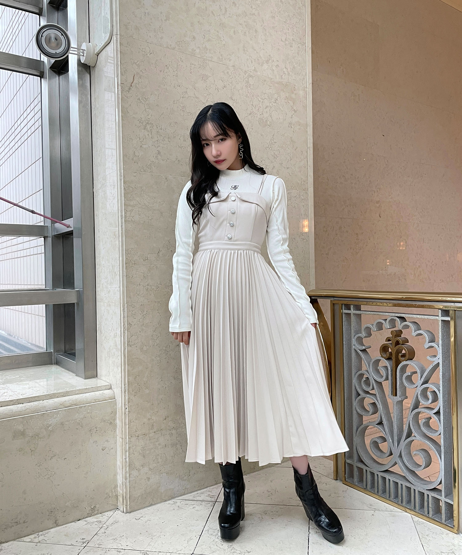 プリーツキャミワンピ