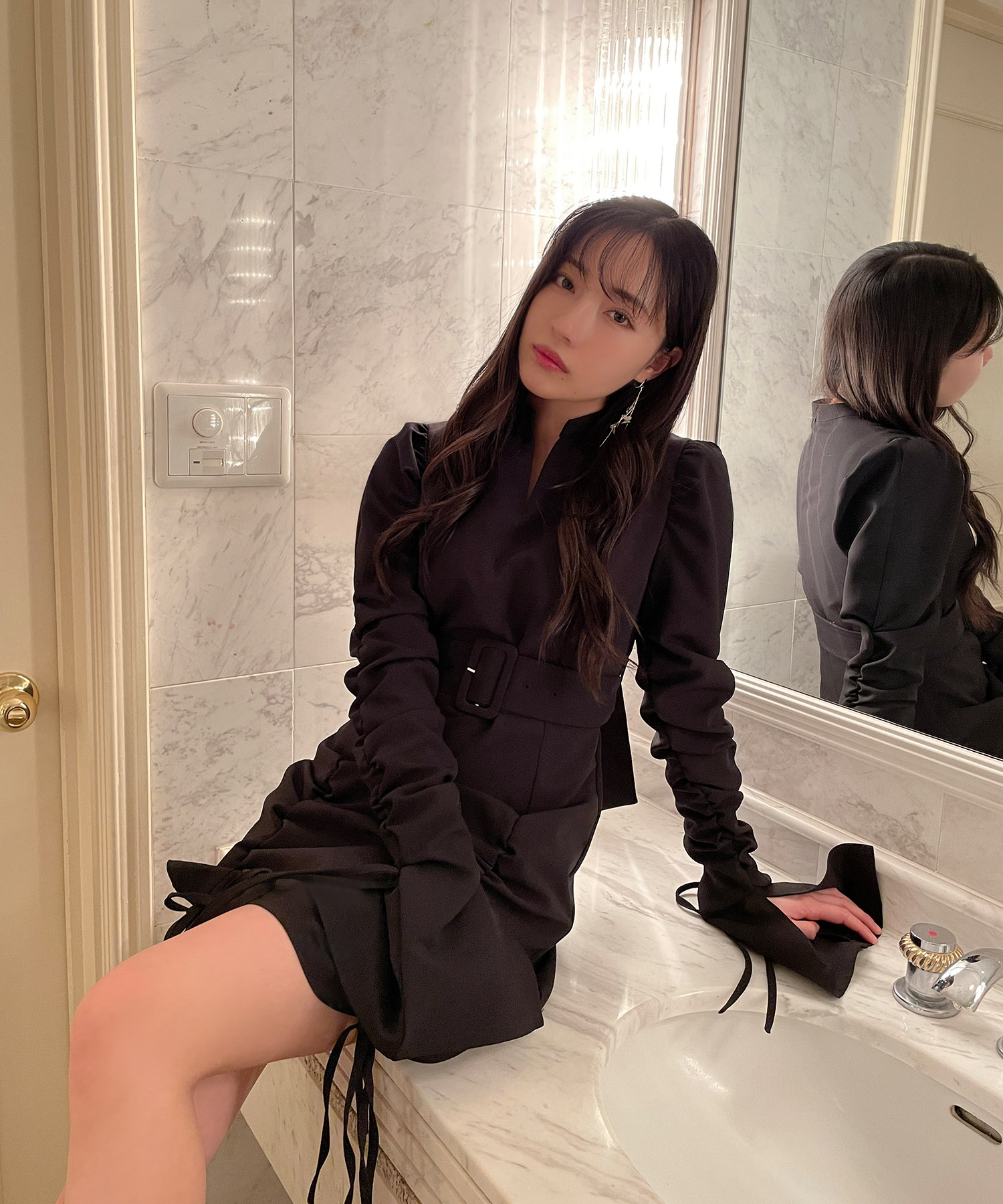 ドロストリボンワンピ