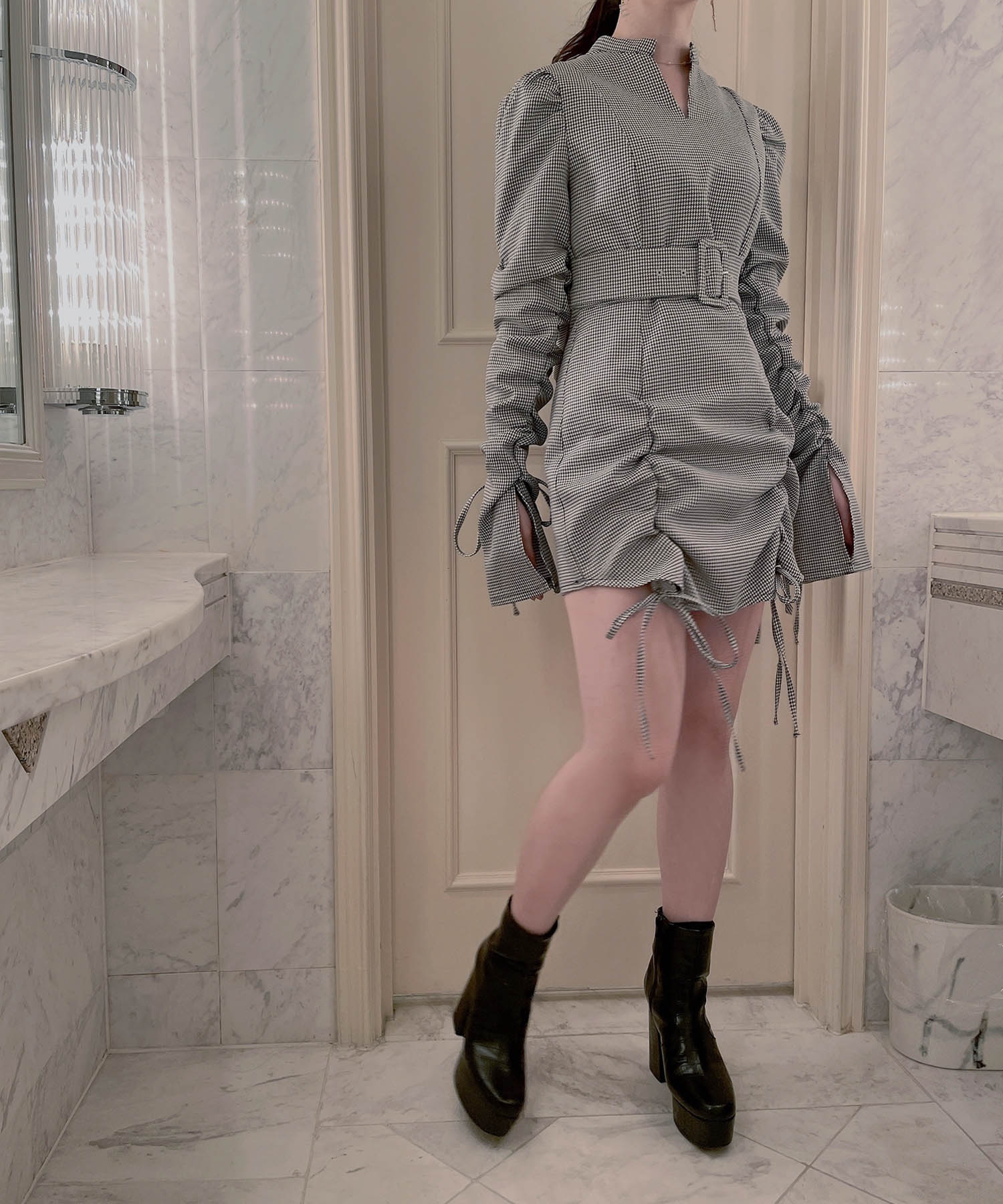 ドロストリボンワンピ