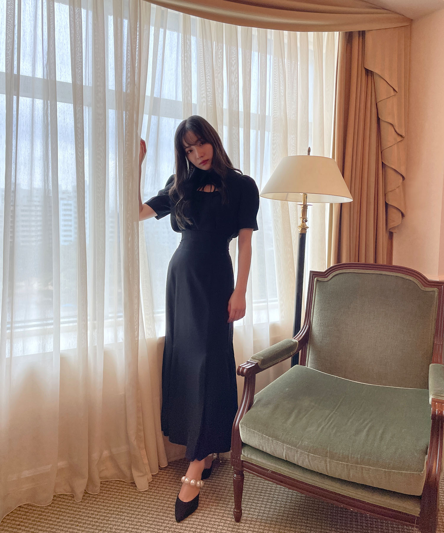 リボンブラウスフレアマーメイドSET