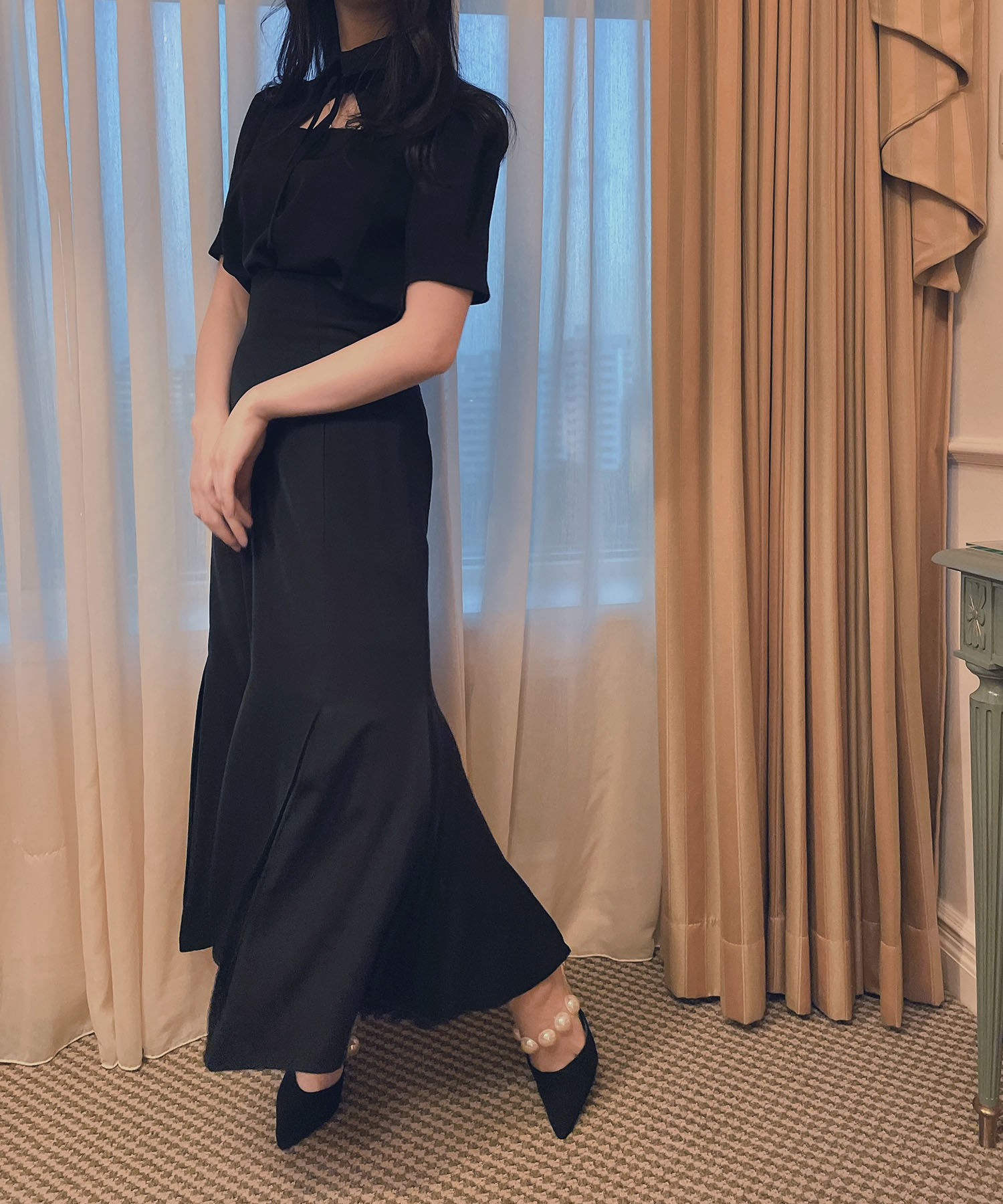 リボンブラウスフレアマーメイドSET