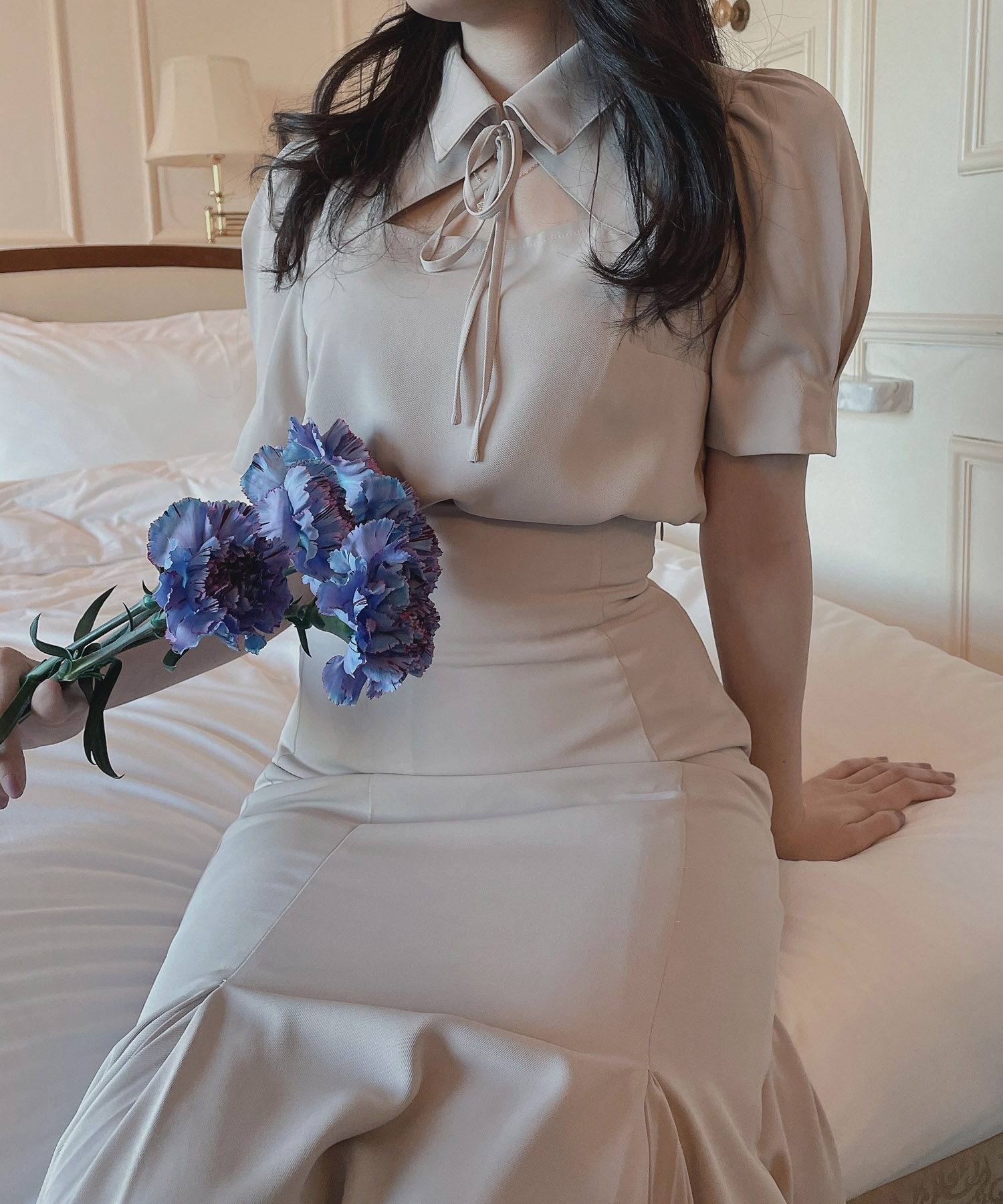 リボンブラウスフレアマーメイドSET