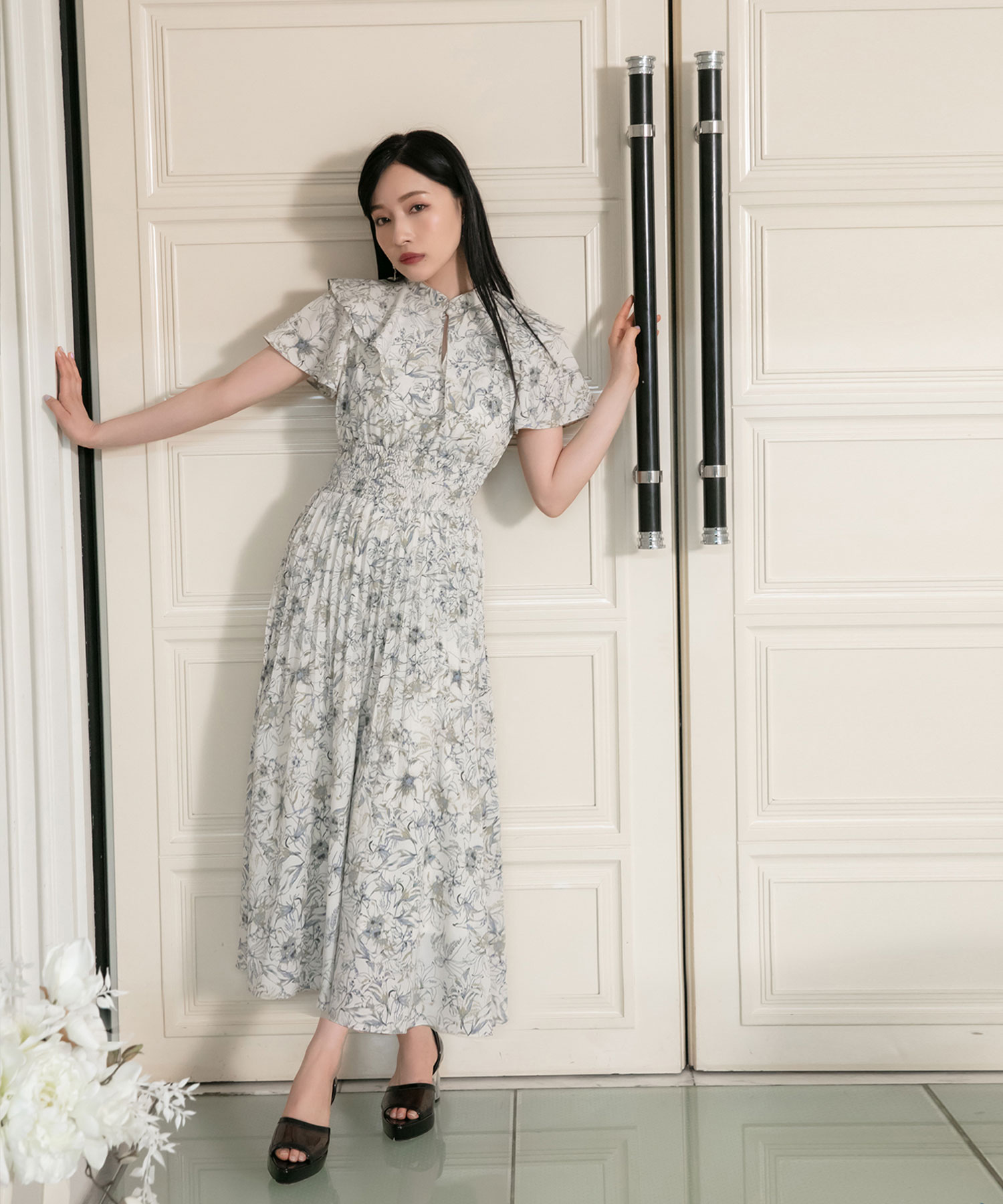 ビッグカラープリーツワンピ