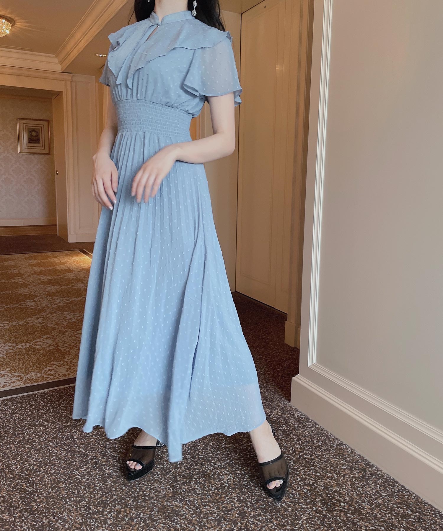 ビッグカラープリーツワンピ