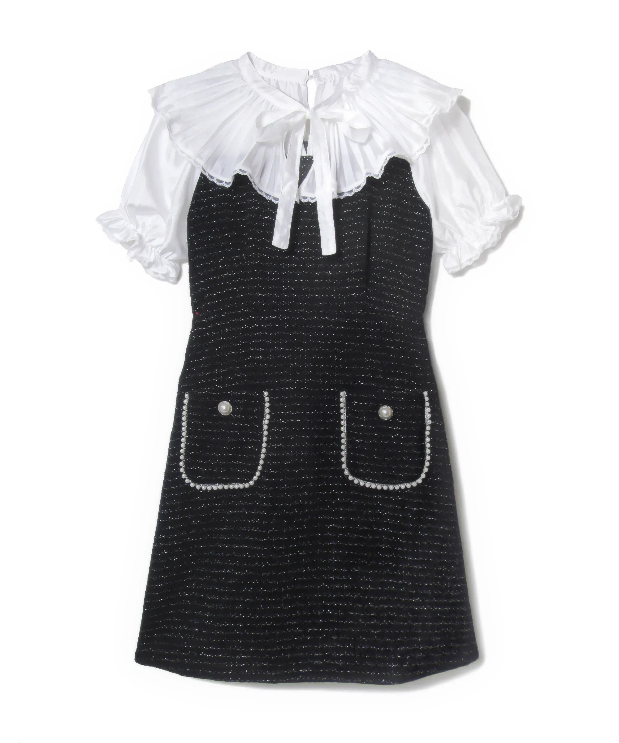 プリーツ衿ツイードワンピース