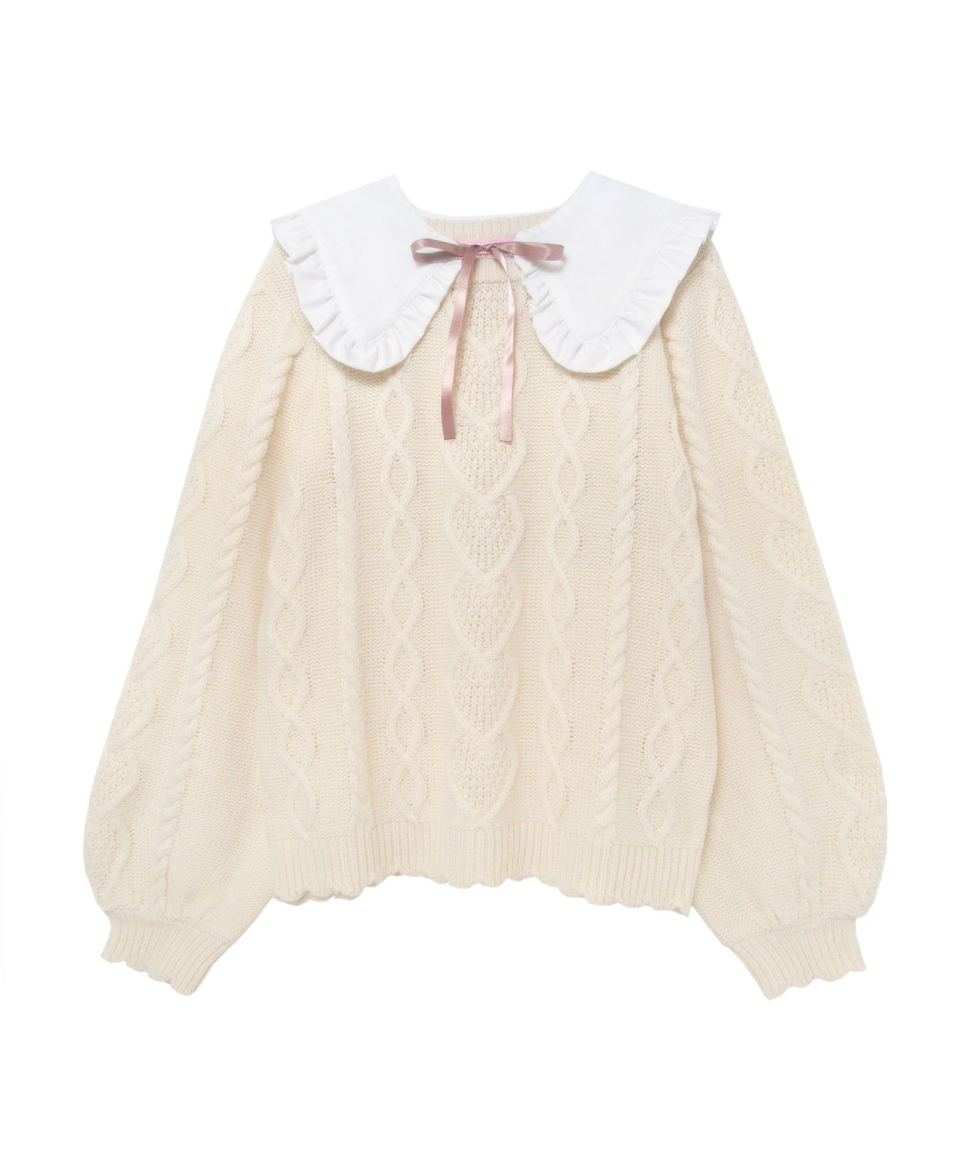 付け衿ハートケーブルニット