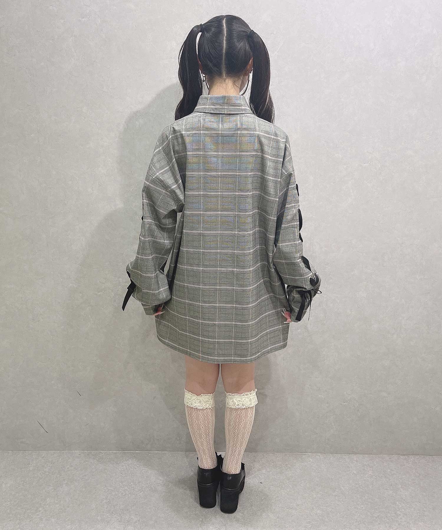 袖レースアップビッグシャツ