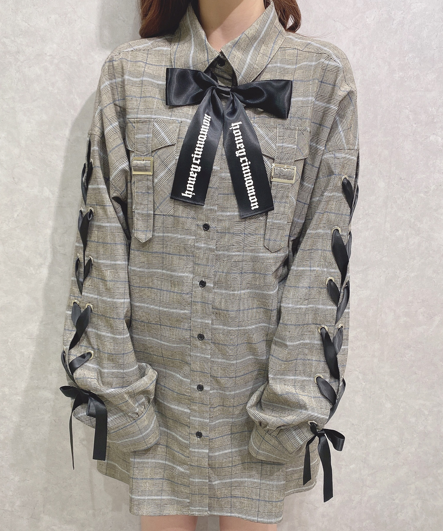 袖レースアップビッグシャツ