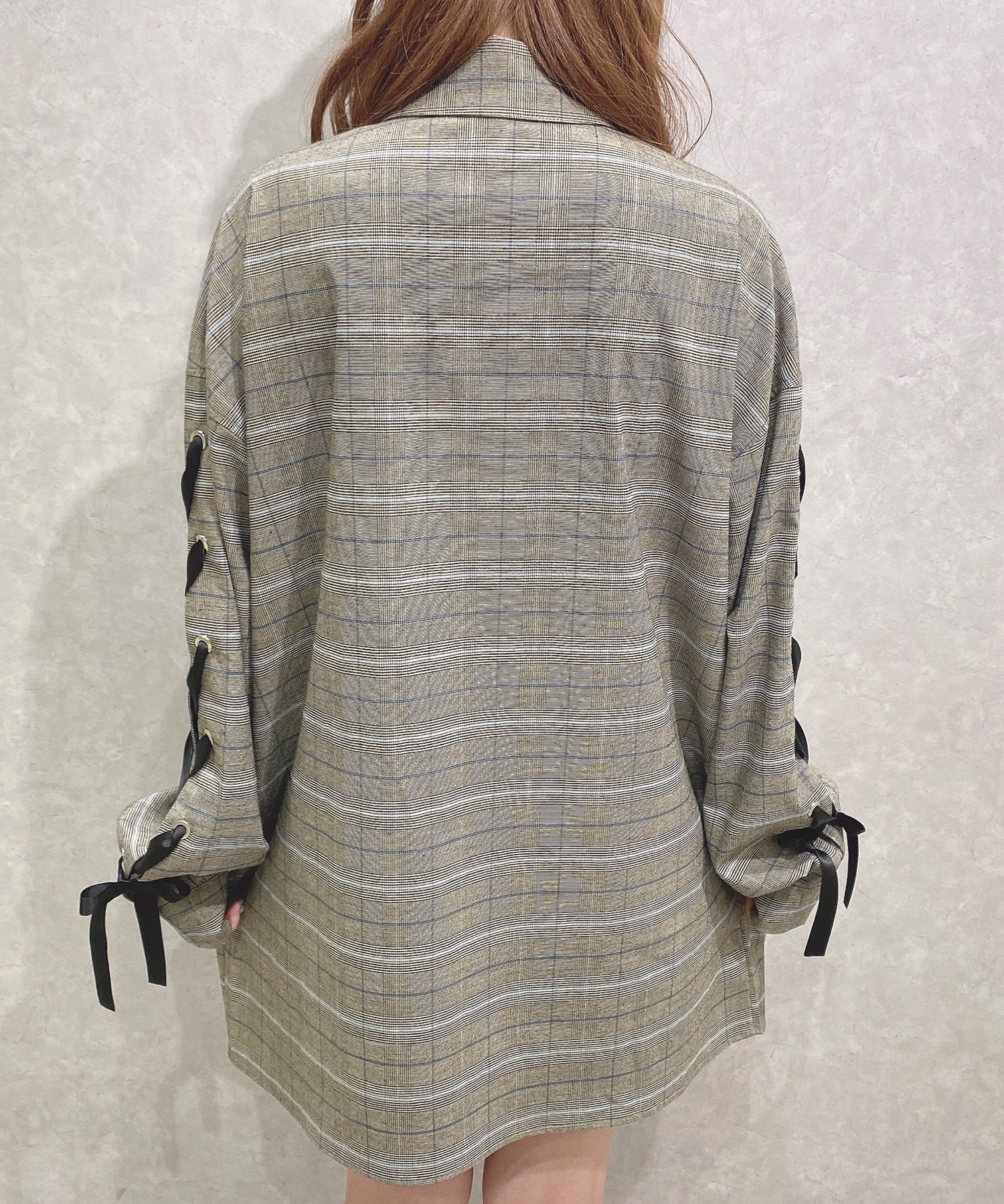 袖レースアップビッグシャツ