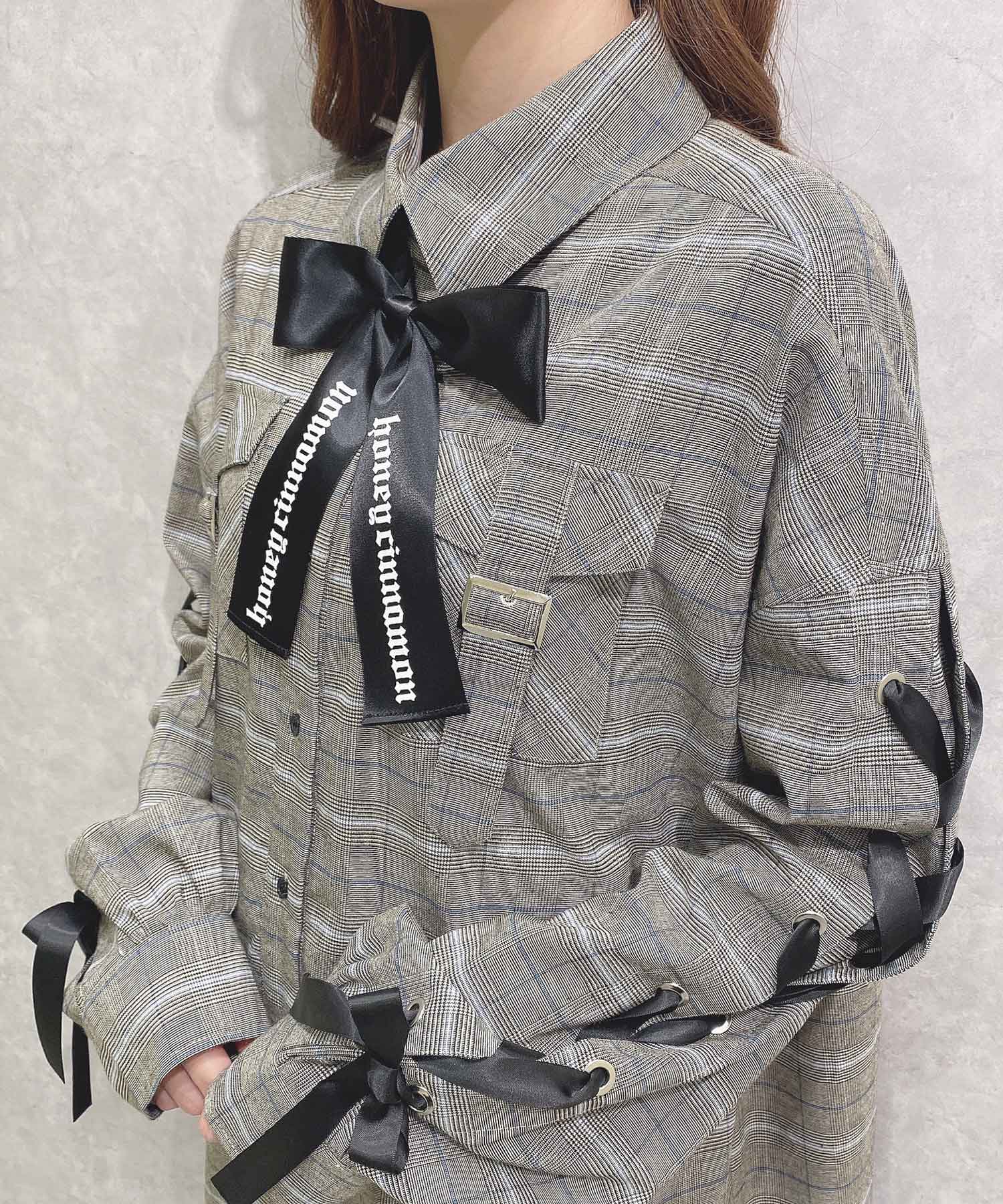 袖レースアップビッグシャツ