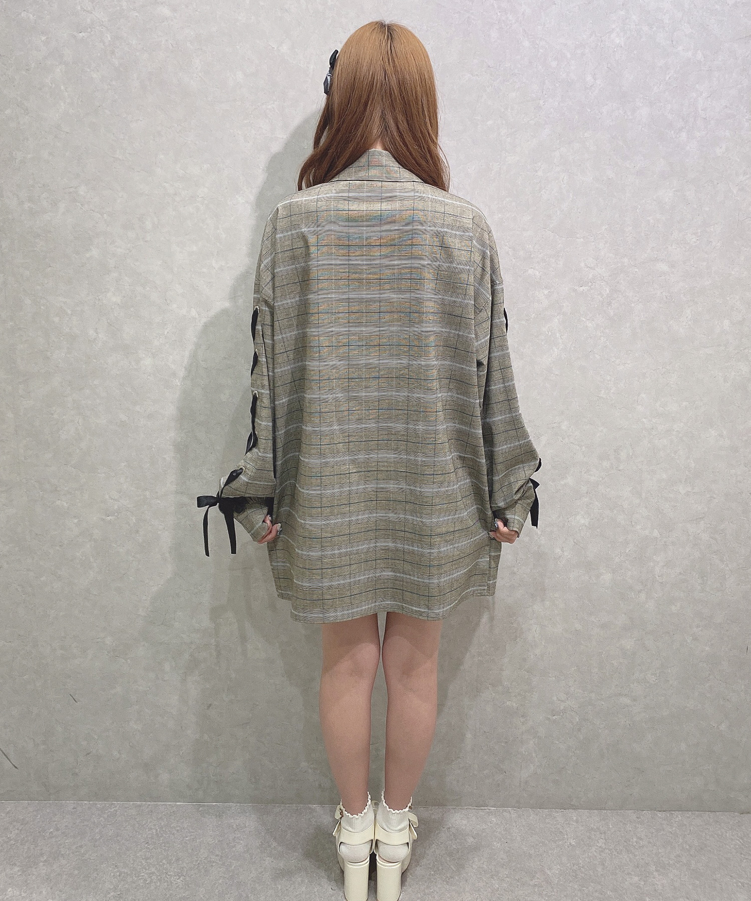 袖レースアップビッグシャツ