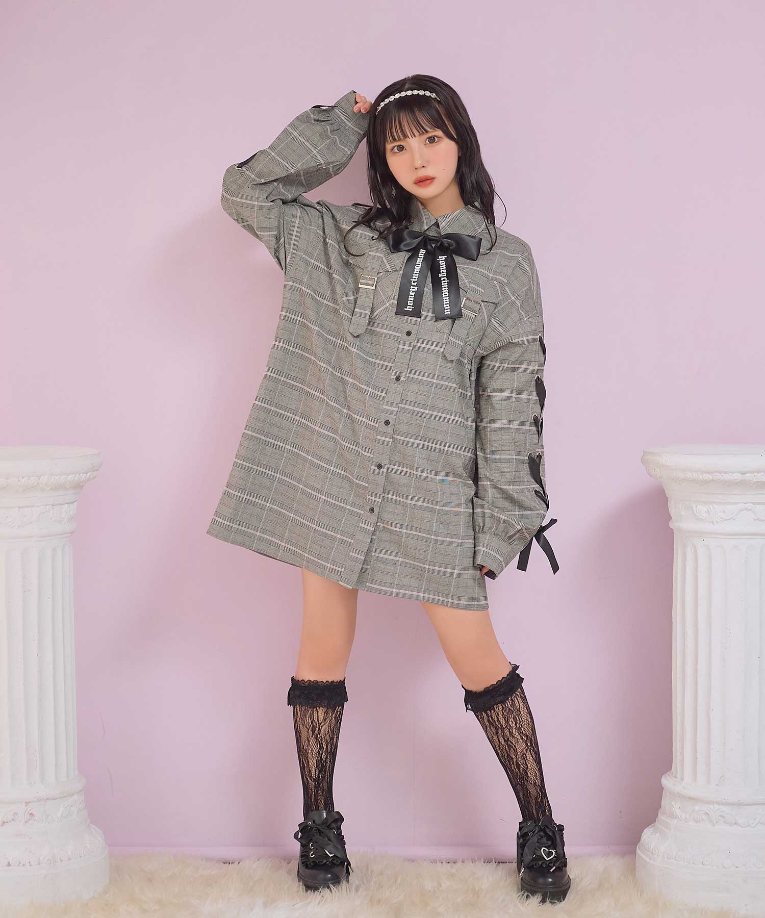 袖レースアップビッグシャツ