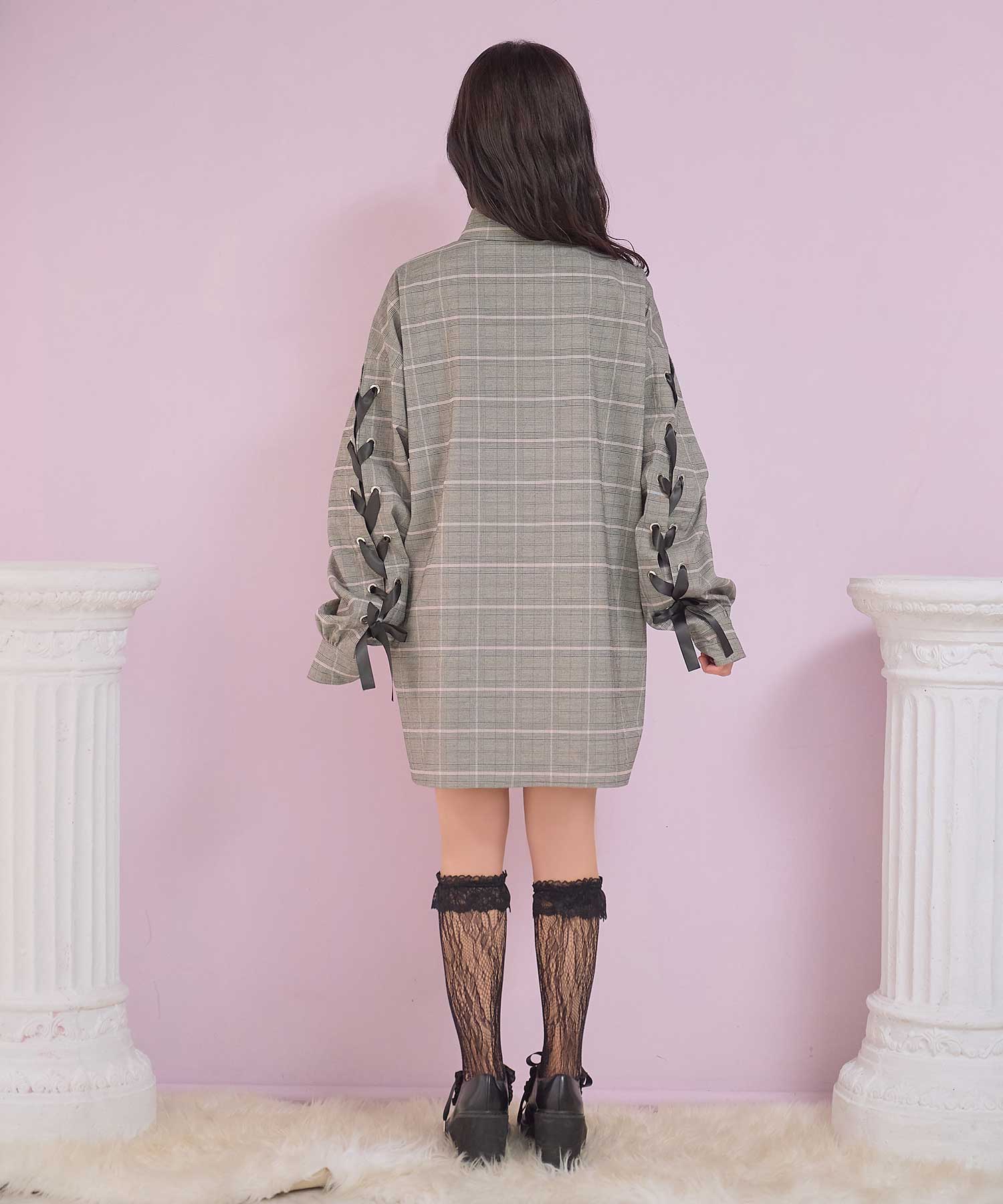 袖レースアップビッグシャツ