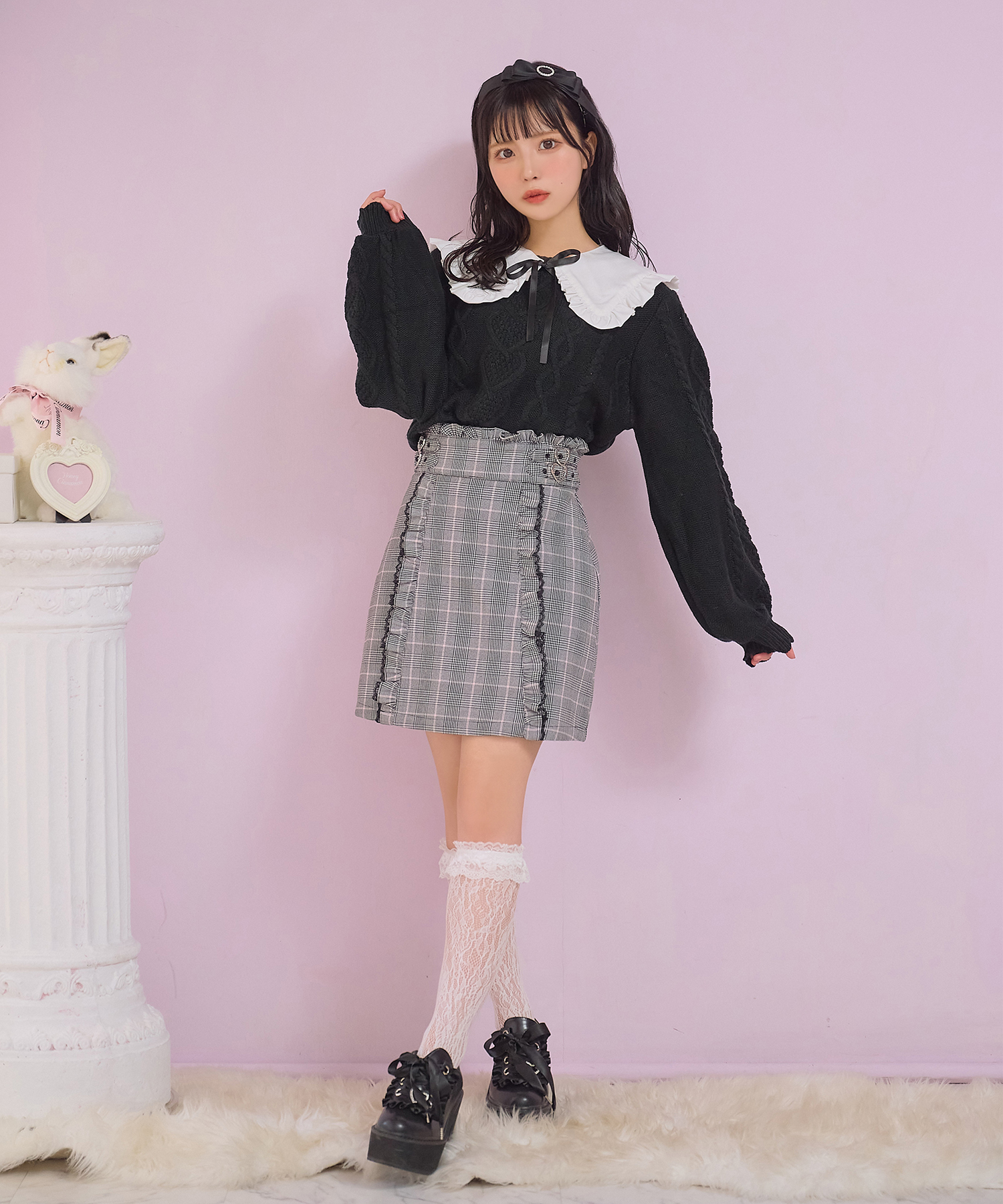 付け衿ハートケーブルニット