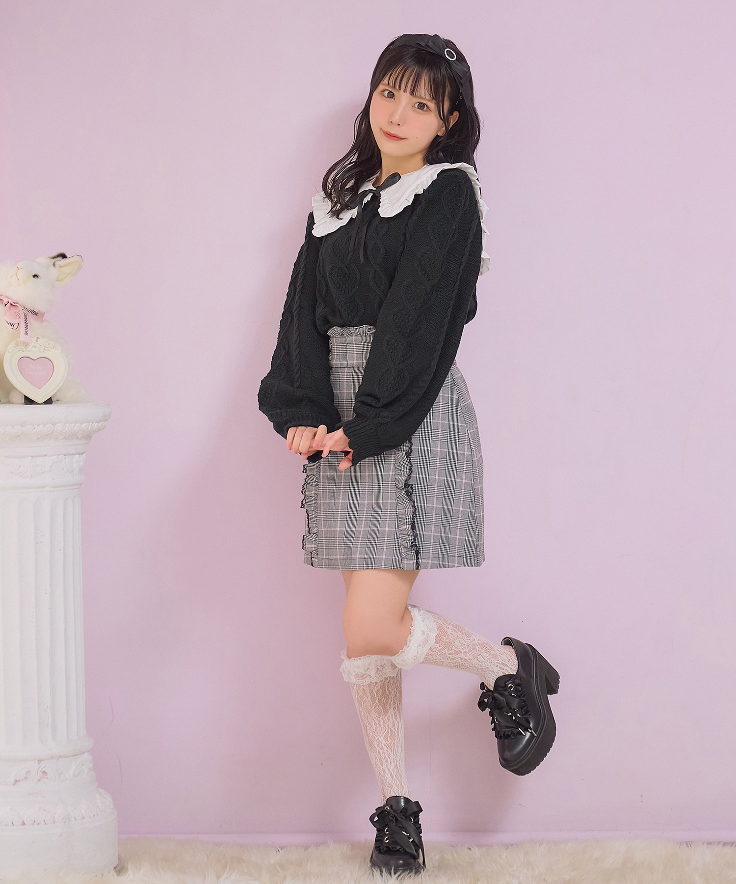 付け衿ハートケーブルニット