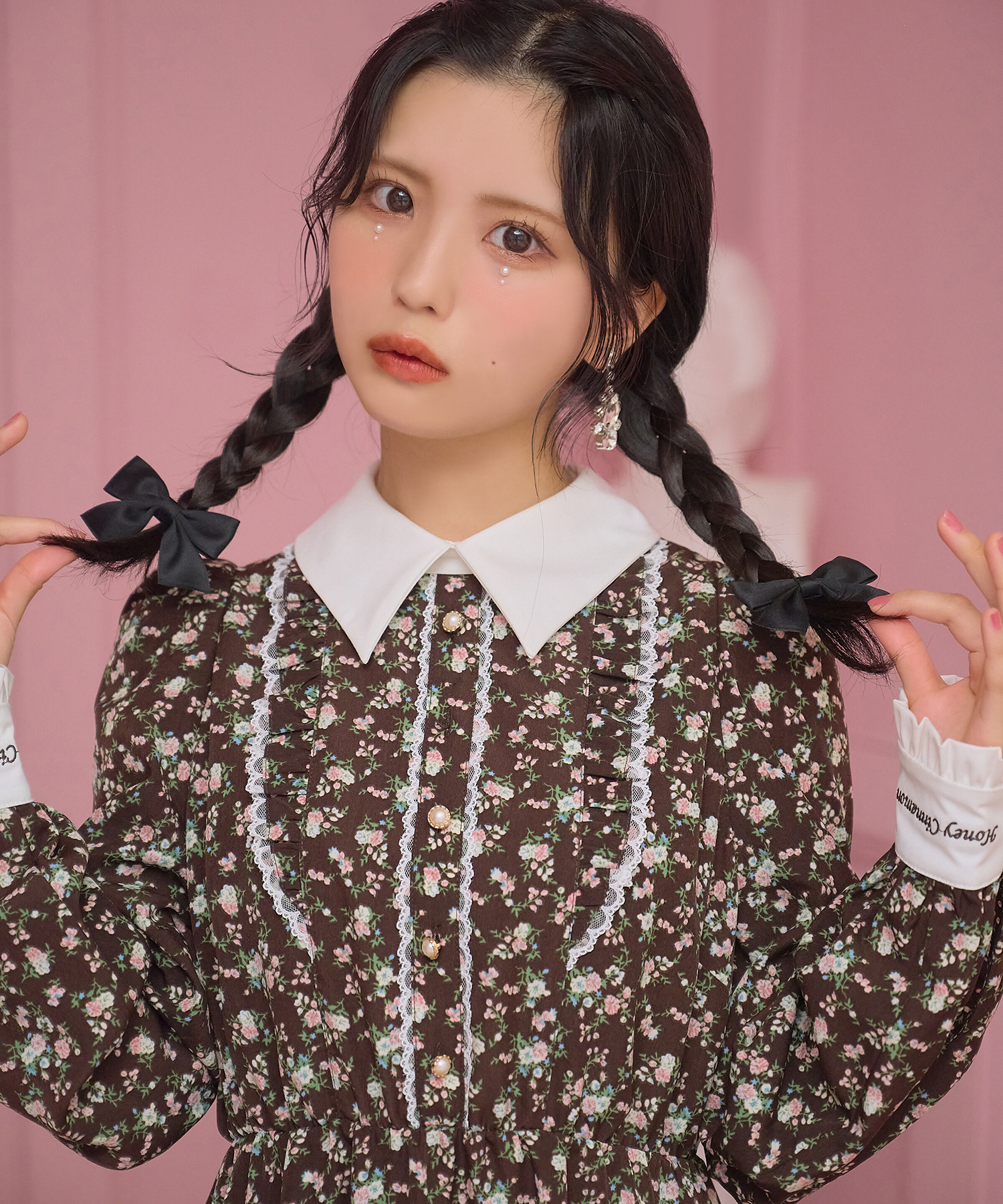 Honey Cinnamon 花柄ハーフジップワンピース Honey Cinnamon 花柄ハーフジップワンピース（花柄ハーフジップ