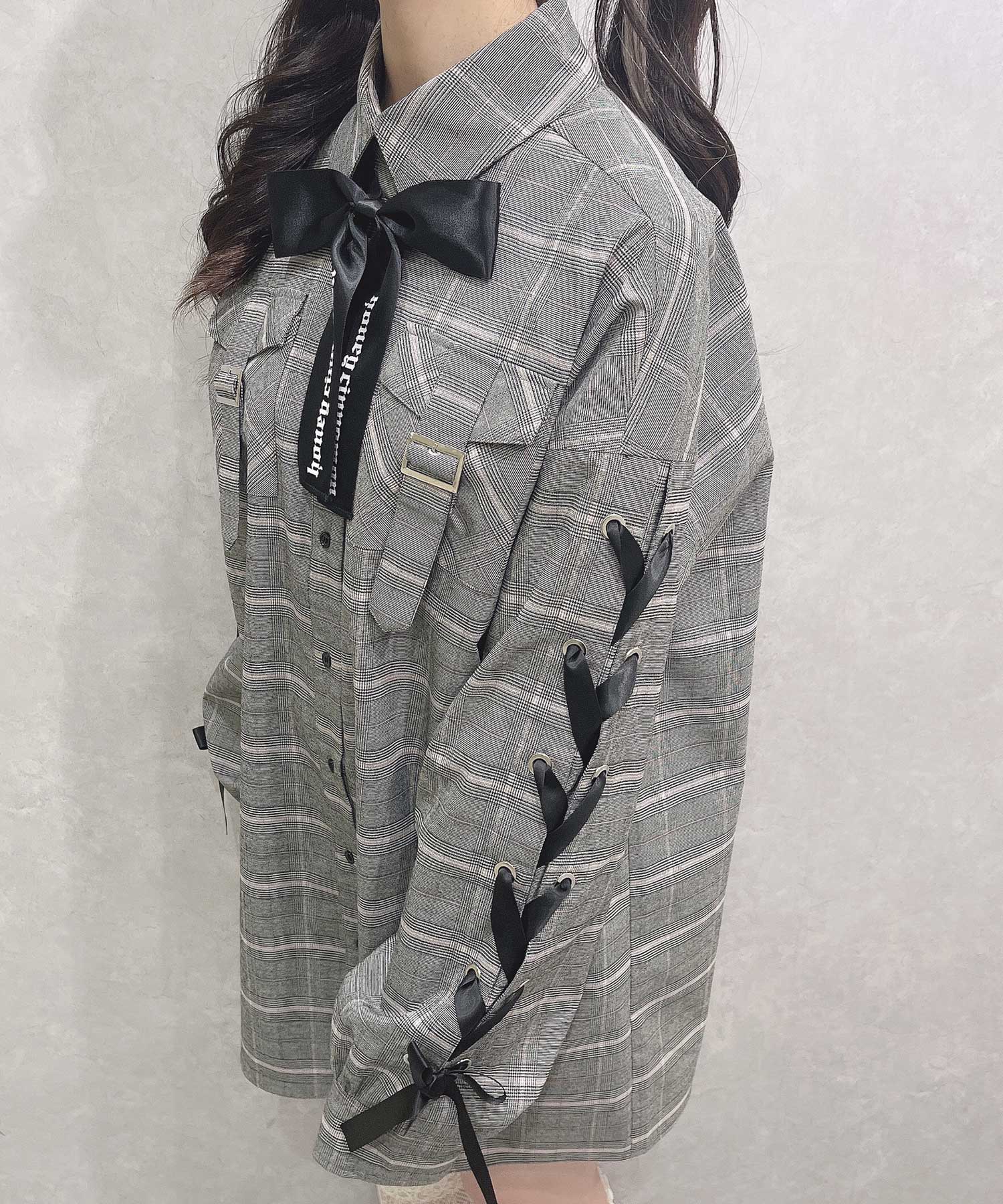 袖レースアップビッグシャツ