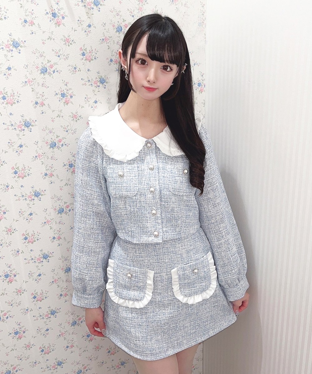 丸衿ツイードトップス