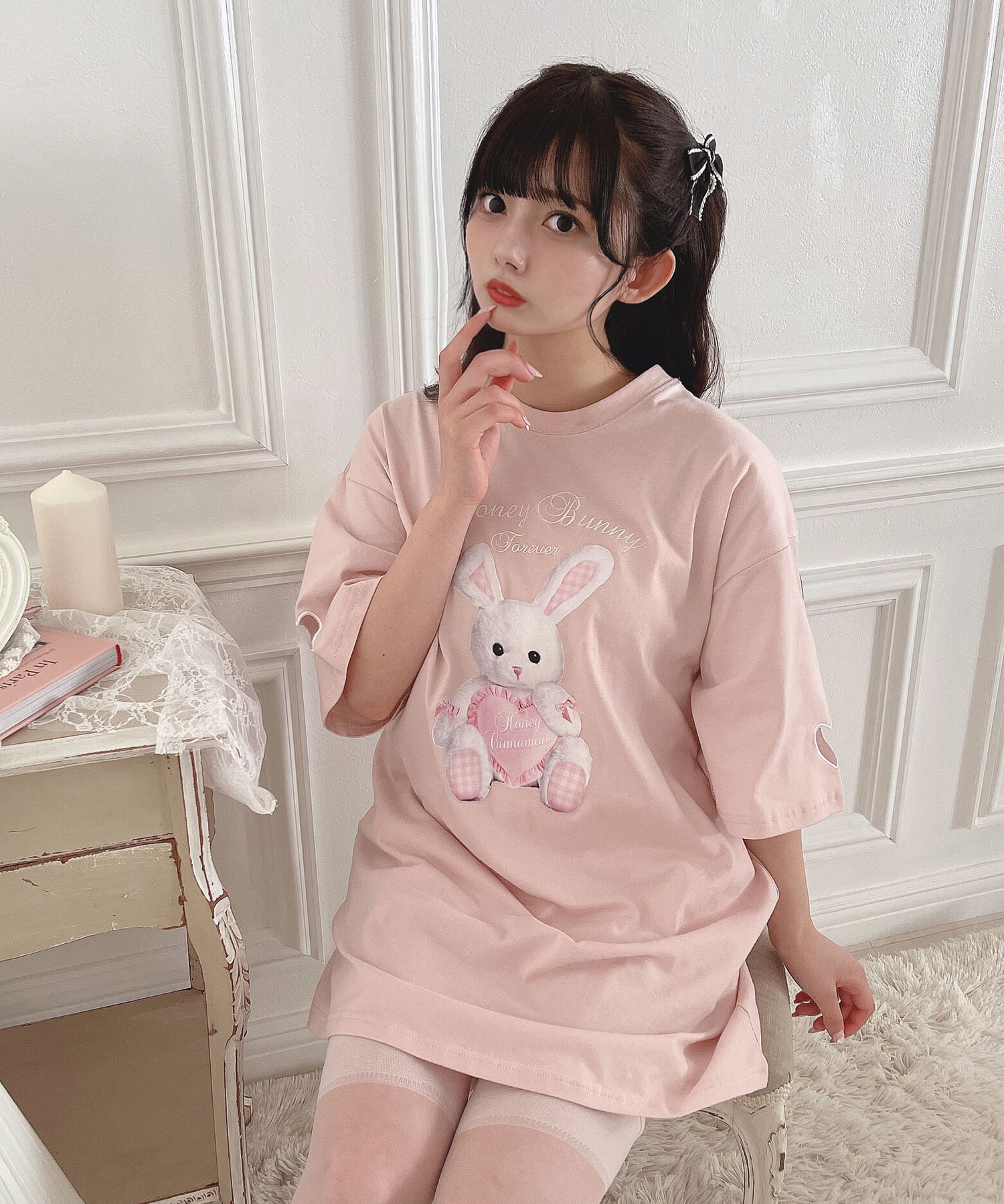 バックレースアップハニーTシャツ