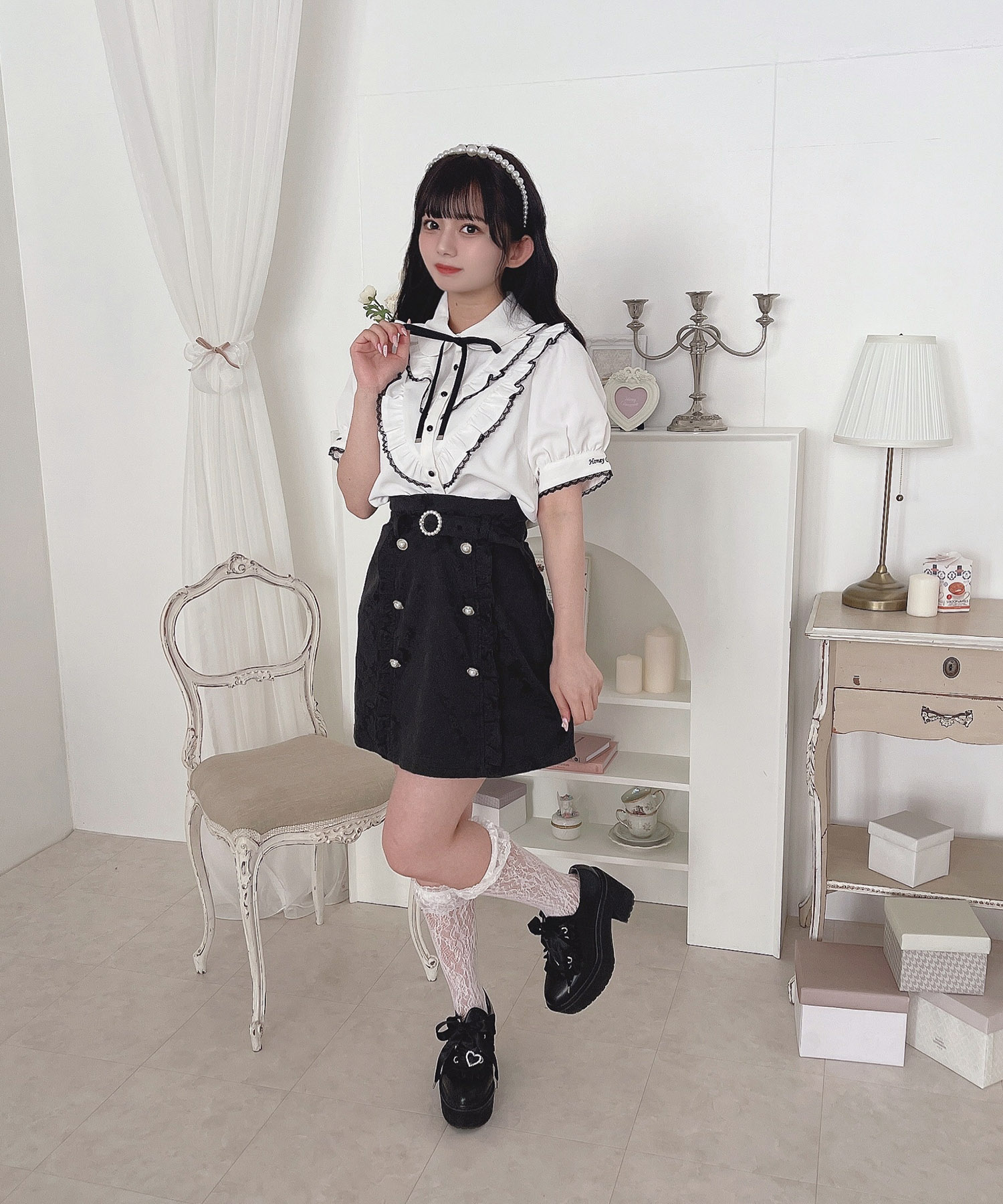 縦フリルジャガード台形スカート