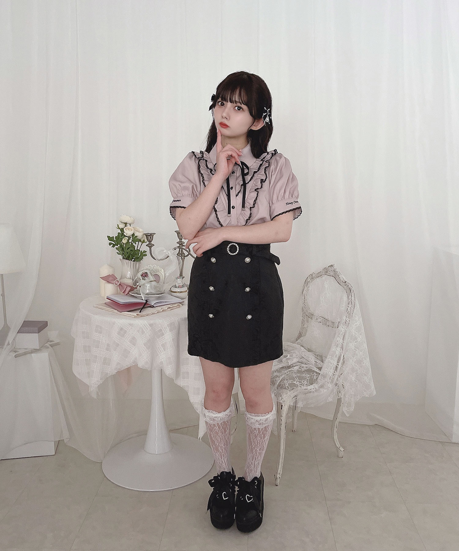 縦フリルジャガード台形スカート