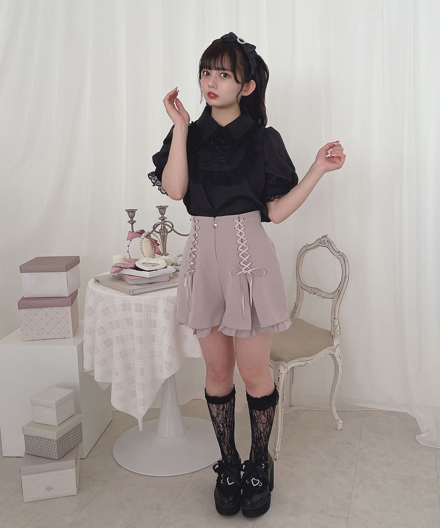 レースアップショートパンツ