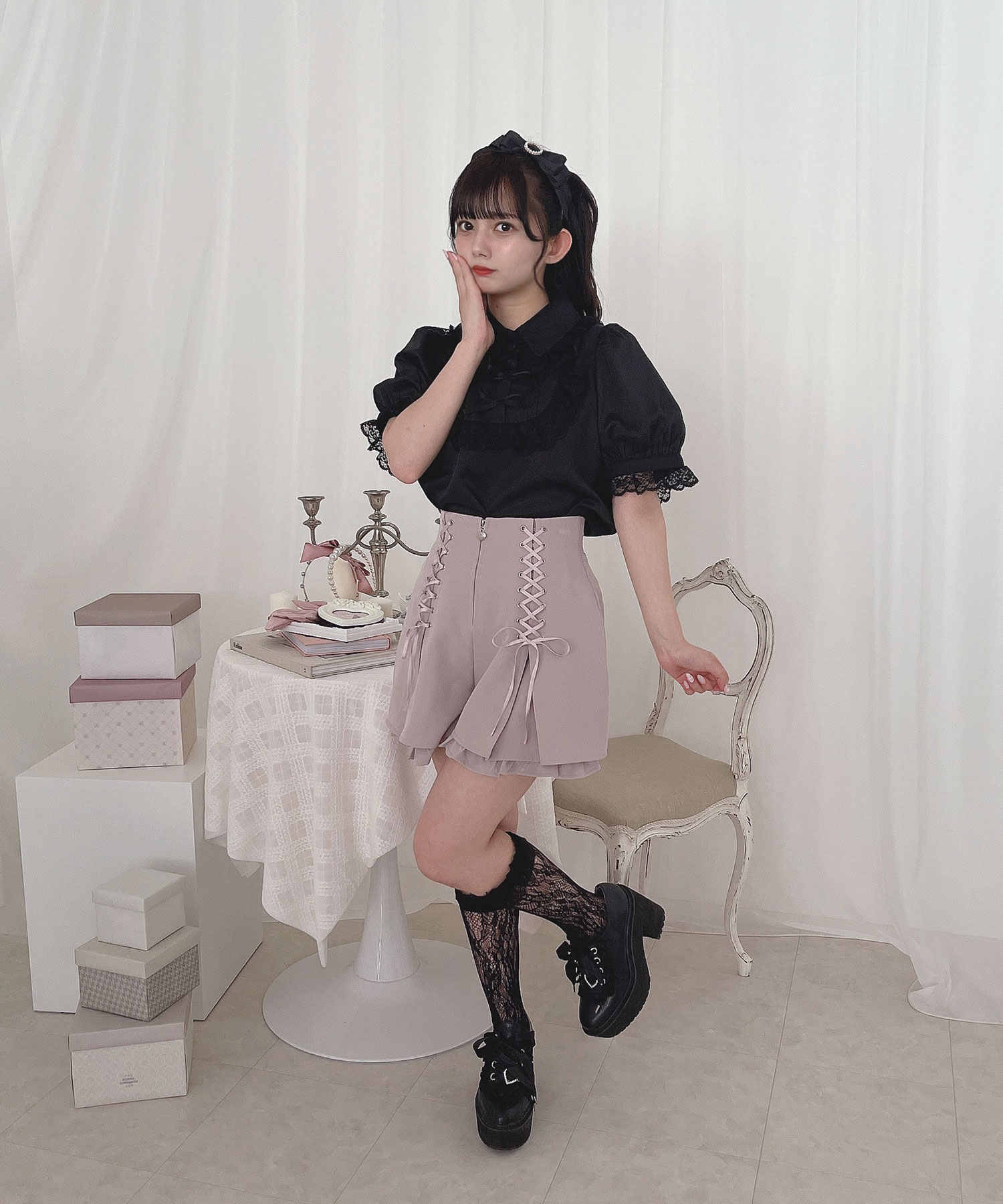 レースアップショートパンツ