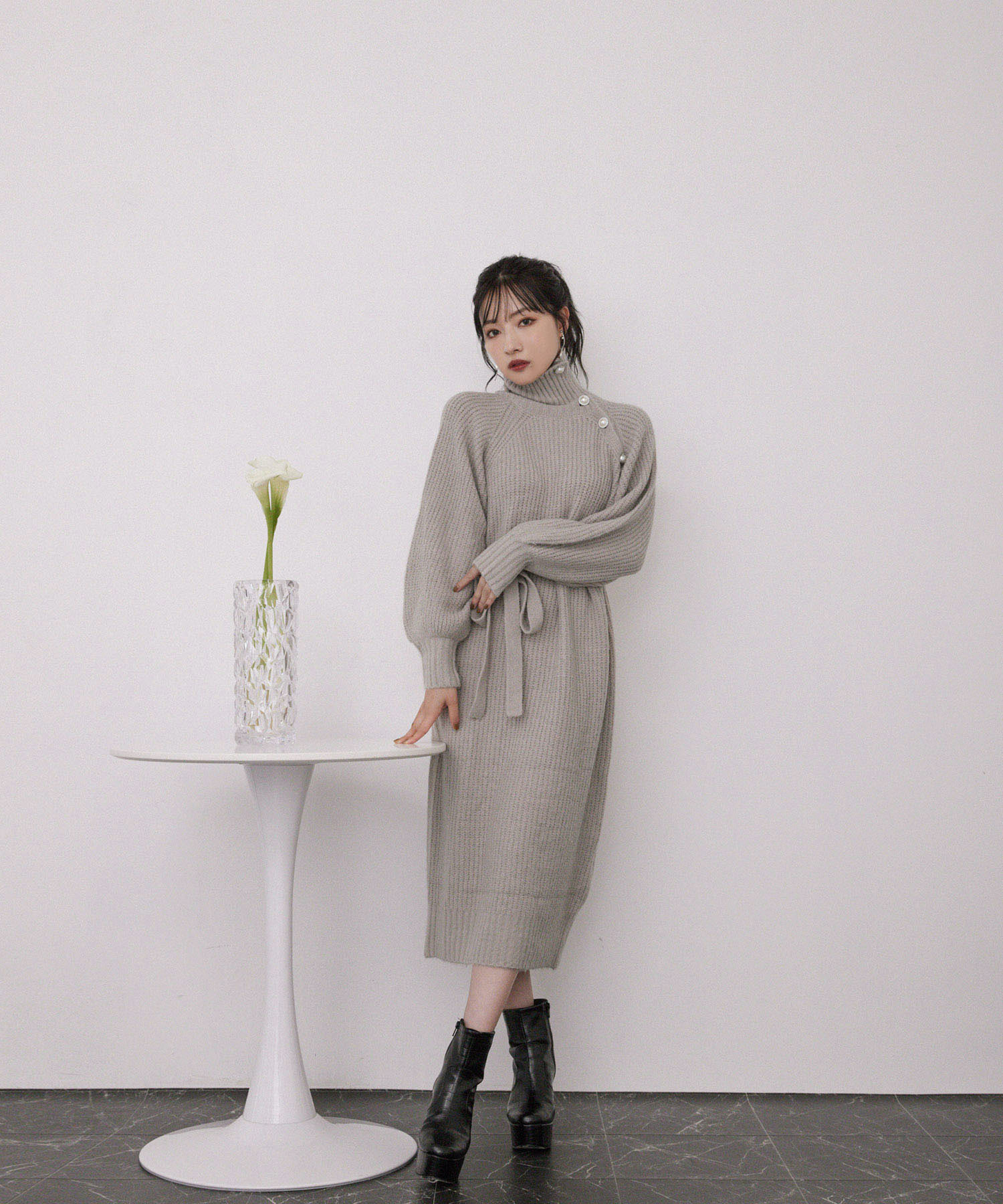 パールタートルニットワンピ