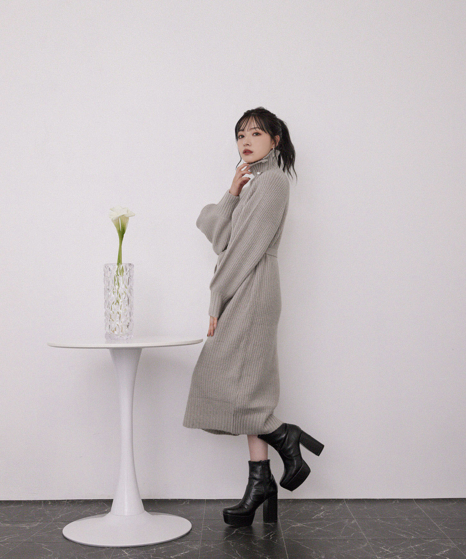 パールタートルニットワンピ